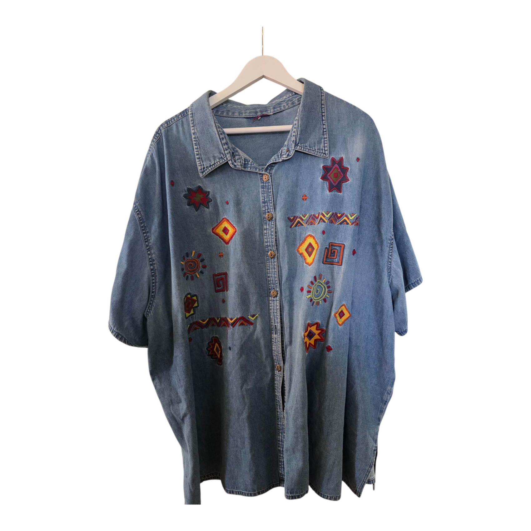 Button Up Embroidered Denim Shirt