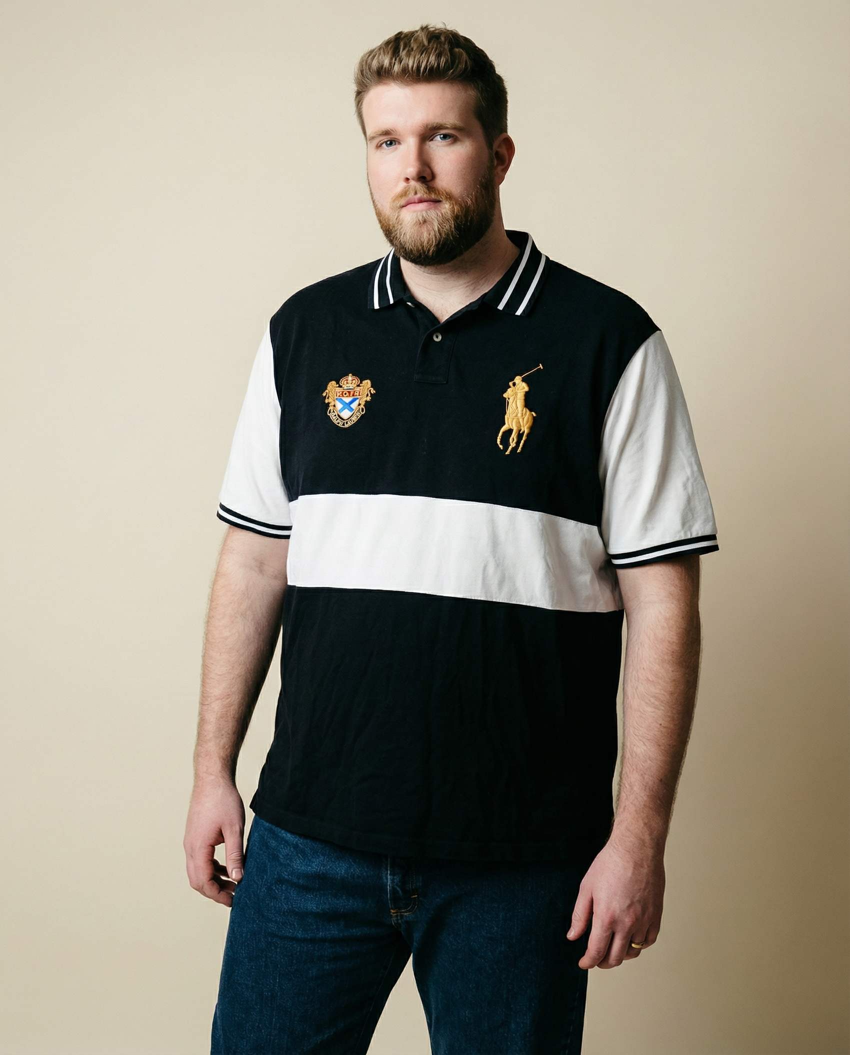 Polo Ralph Lauren Crest Rugby Polo – Black & White (Size XXL)