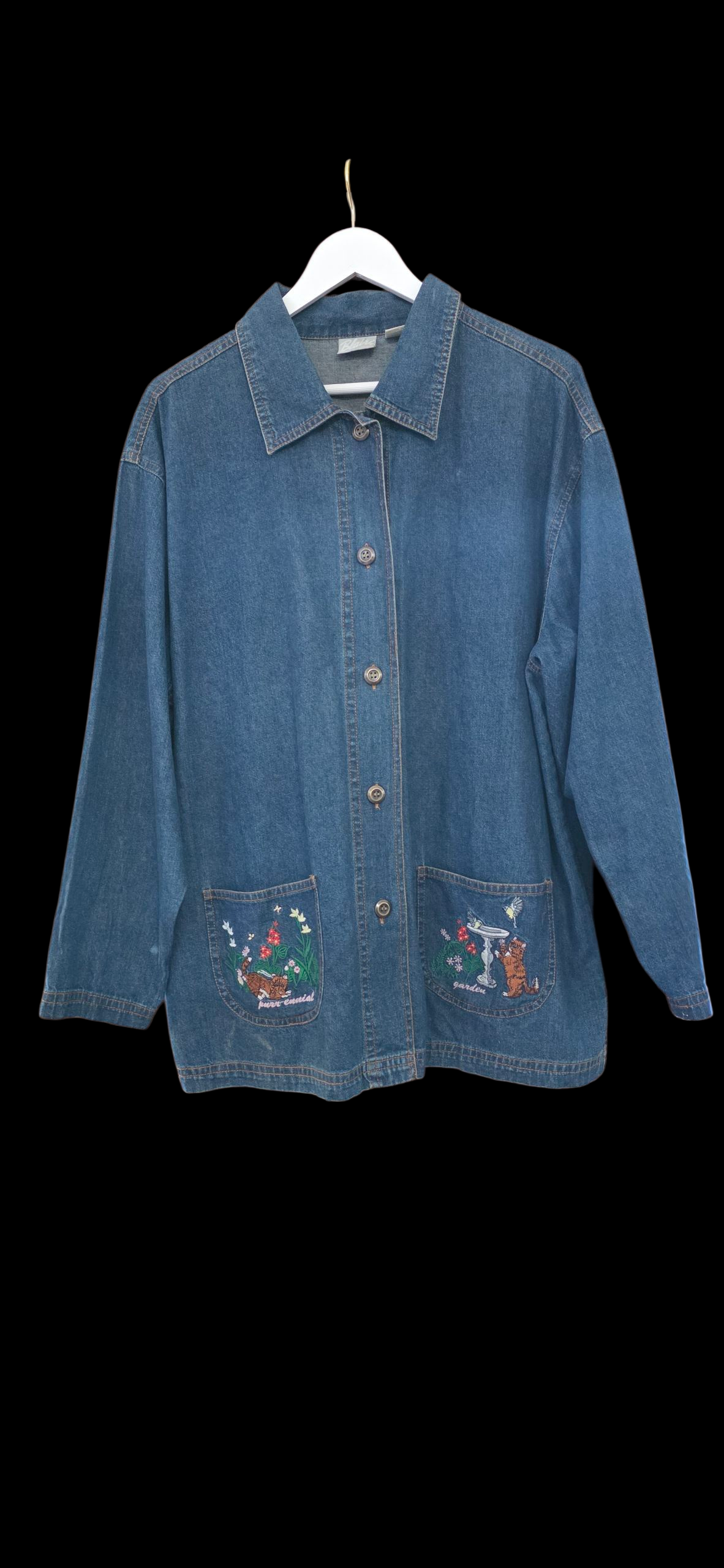 Denim Embroidered Cat Shirt