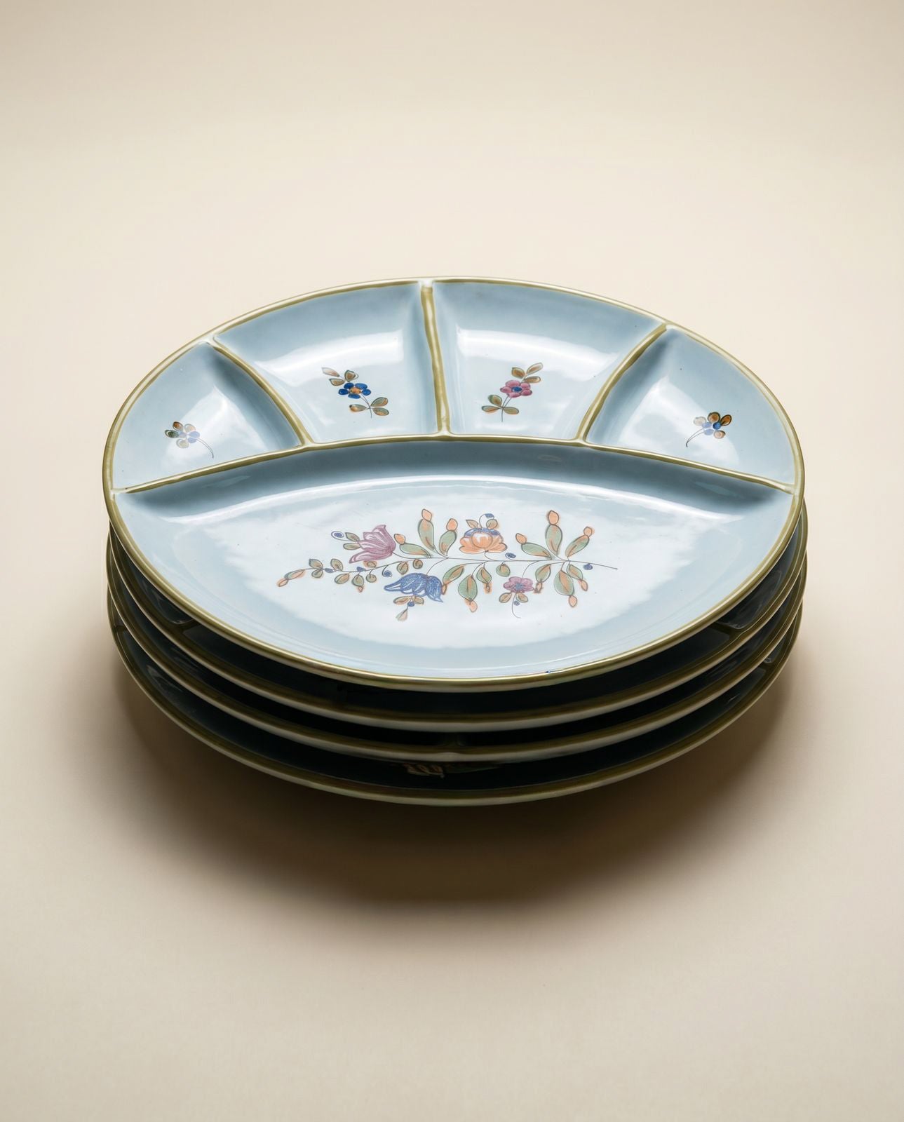 Vintage Divided Relish Plates – Floral (Set of 4)