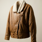 Vintage Brown Shearling Leather Jacket with Cream Wool Lining – Size M