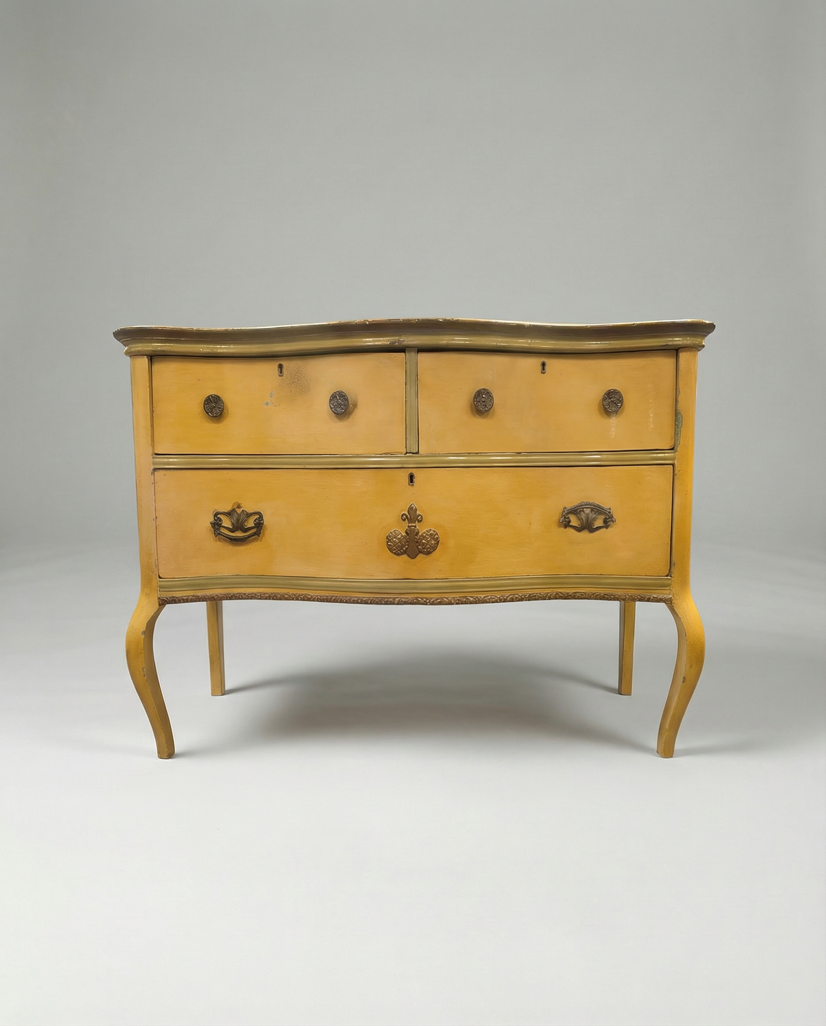 Vintage French Provincial Low Chest with Serpentine Drawers, c. 1940s–1950s