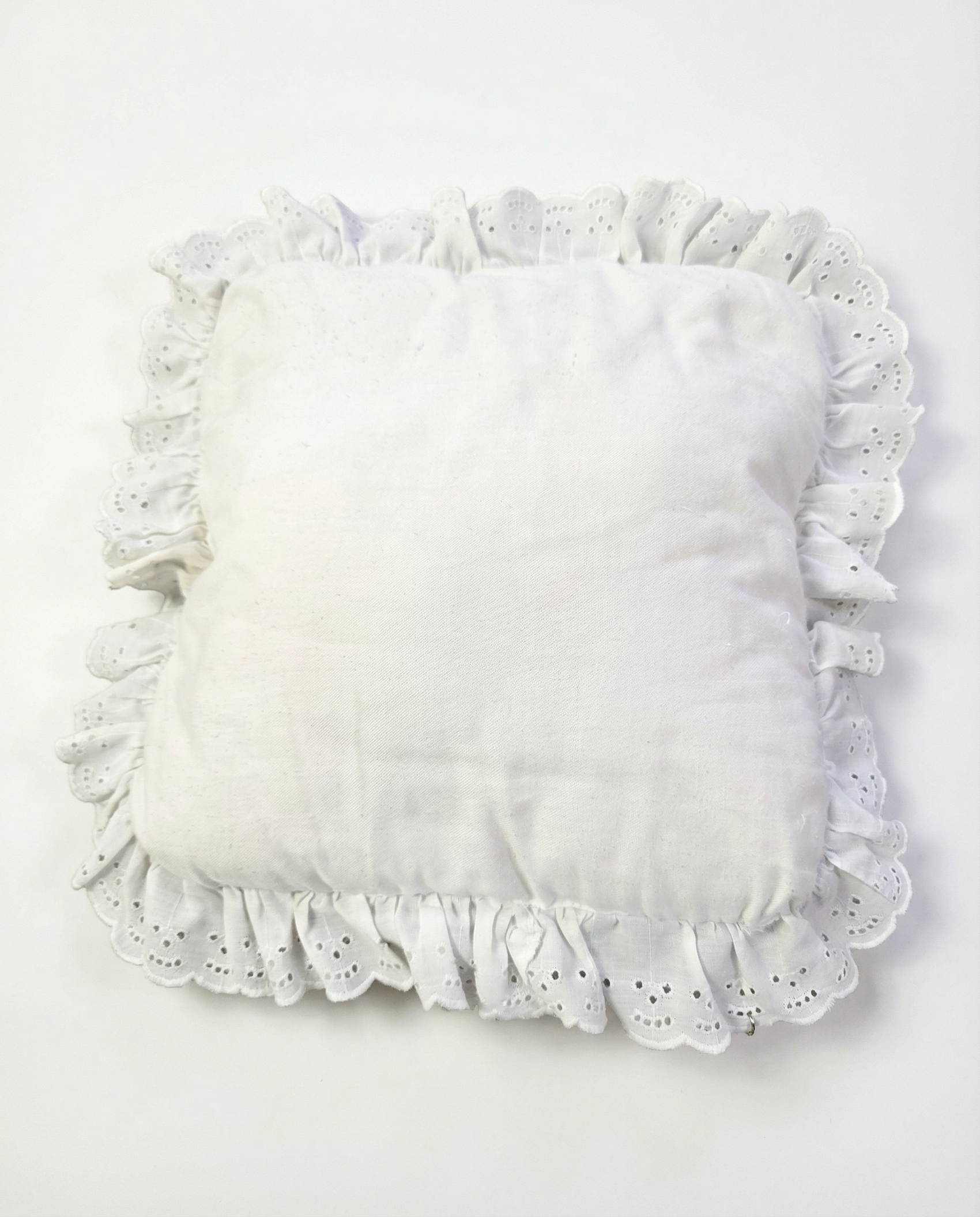 Vintage Embroidered Decorative Pillow with Eyelet Ruffle Trim