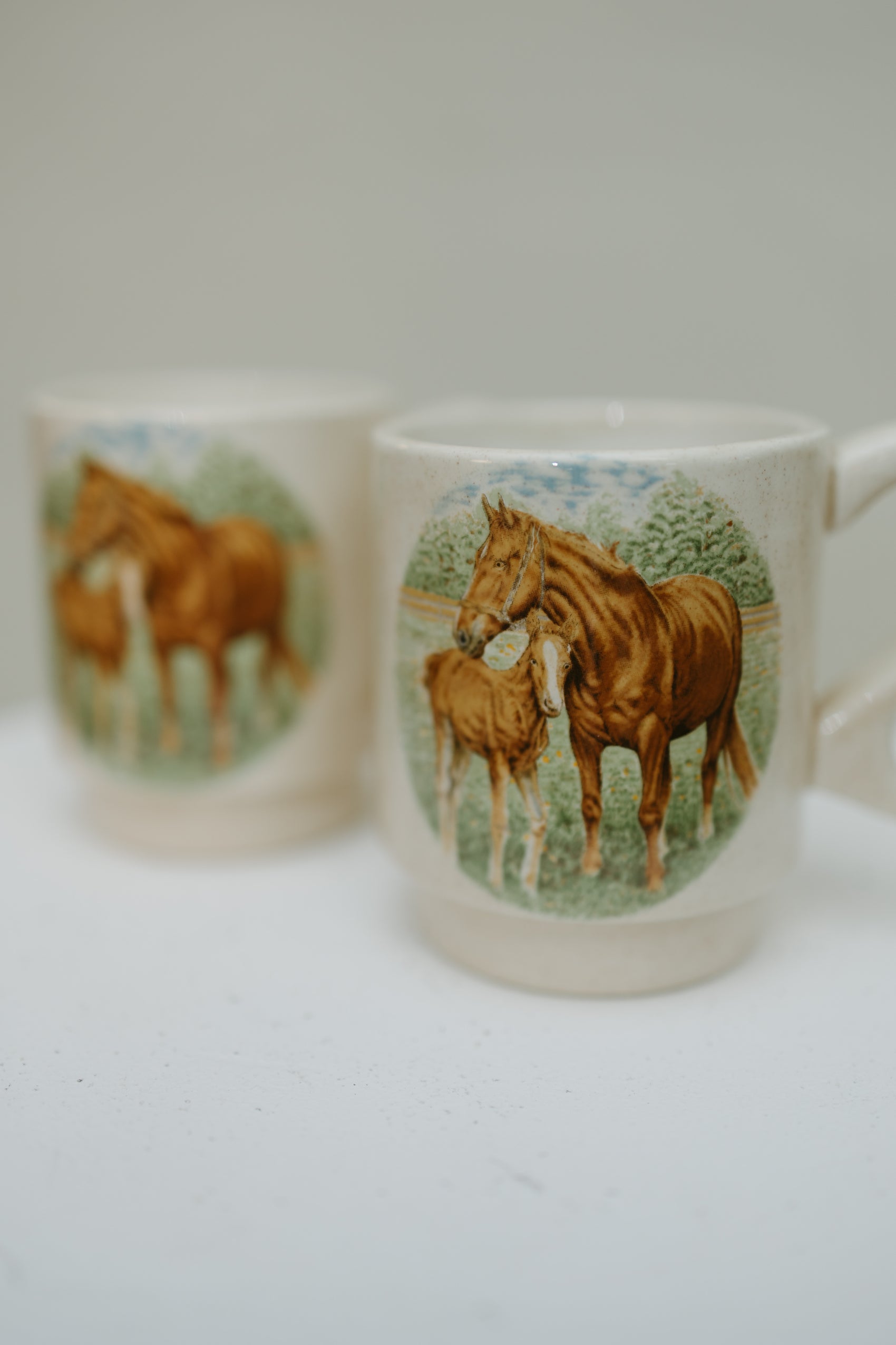 Vintage Horse & Foal Ceramic Mugs — Set of 2