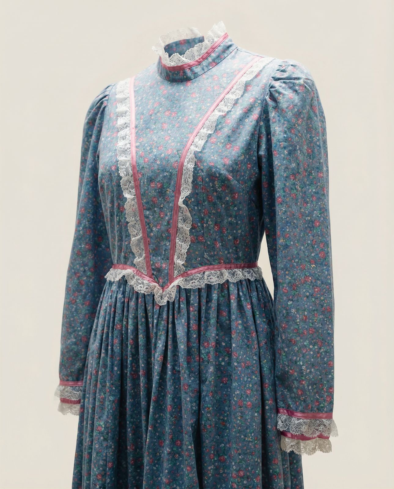 Vintage Victorian Prairie Lace Trim Maxi Dress
