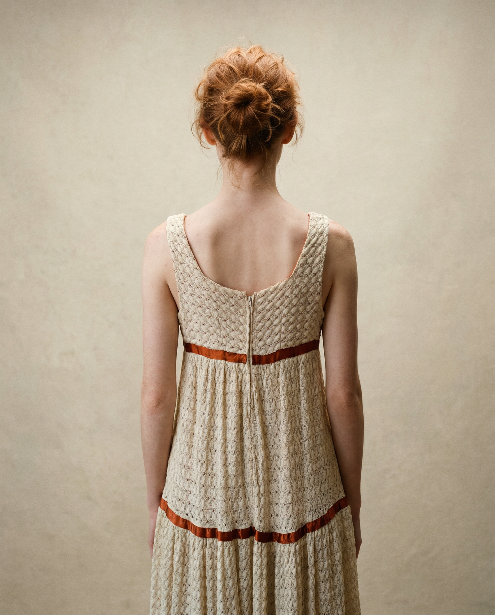 Vintage Lace Knit Maxi Dress with Satin Trim – Size Small