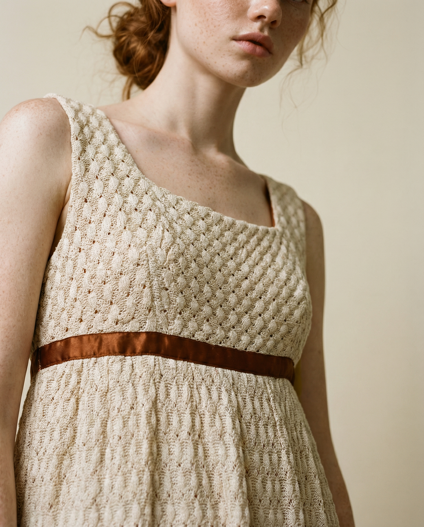 Vintage Lace Knit Maxi Dress with Satin Trim – Size Small