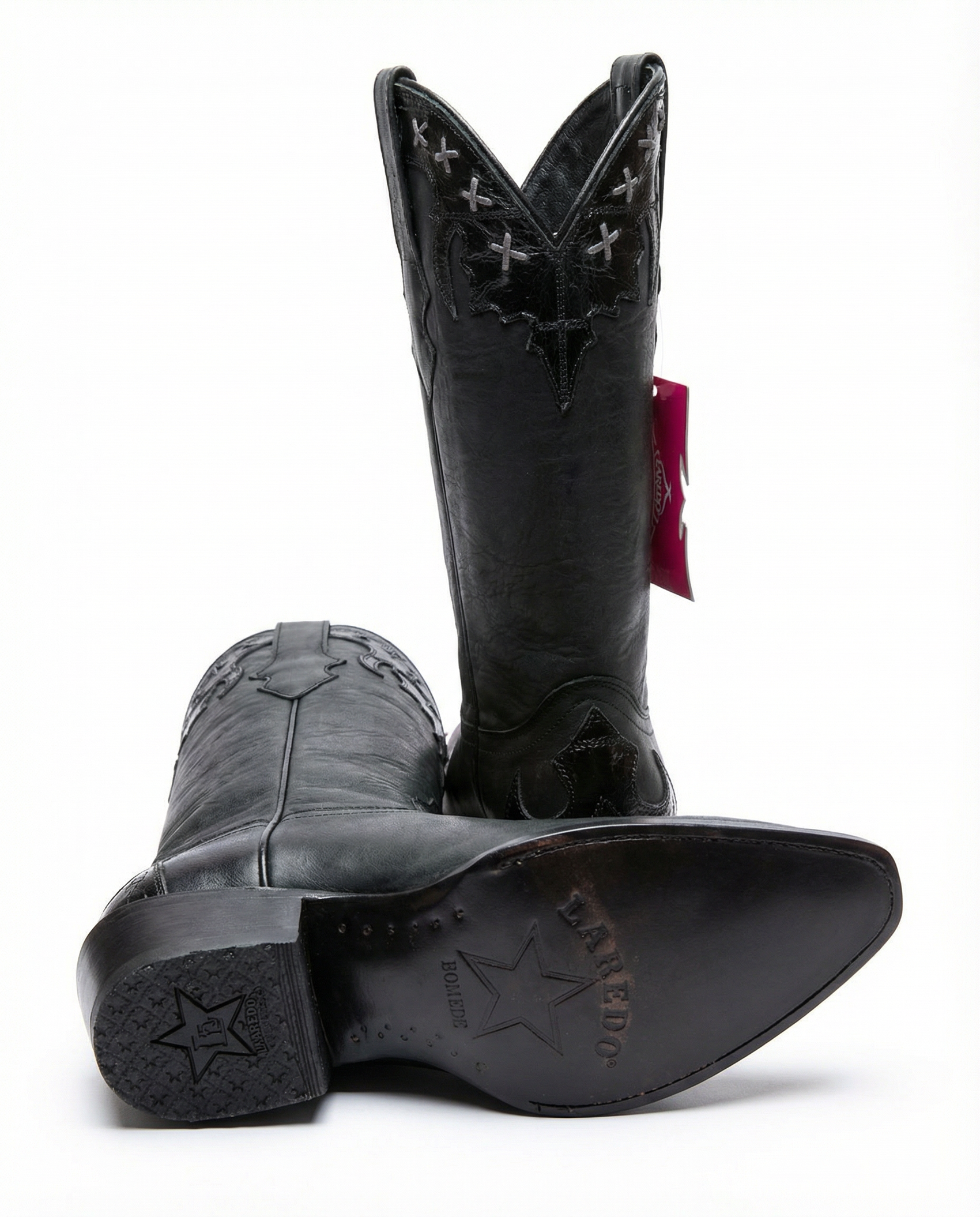 Los Altos Black Leather Western Boots with Eel Trim (Women’s 8)