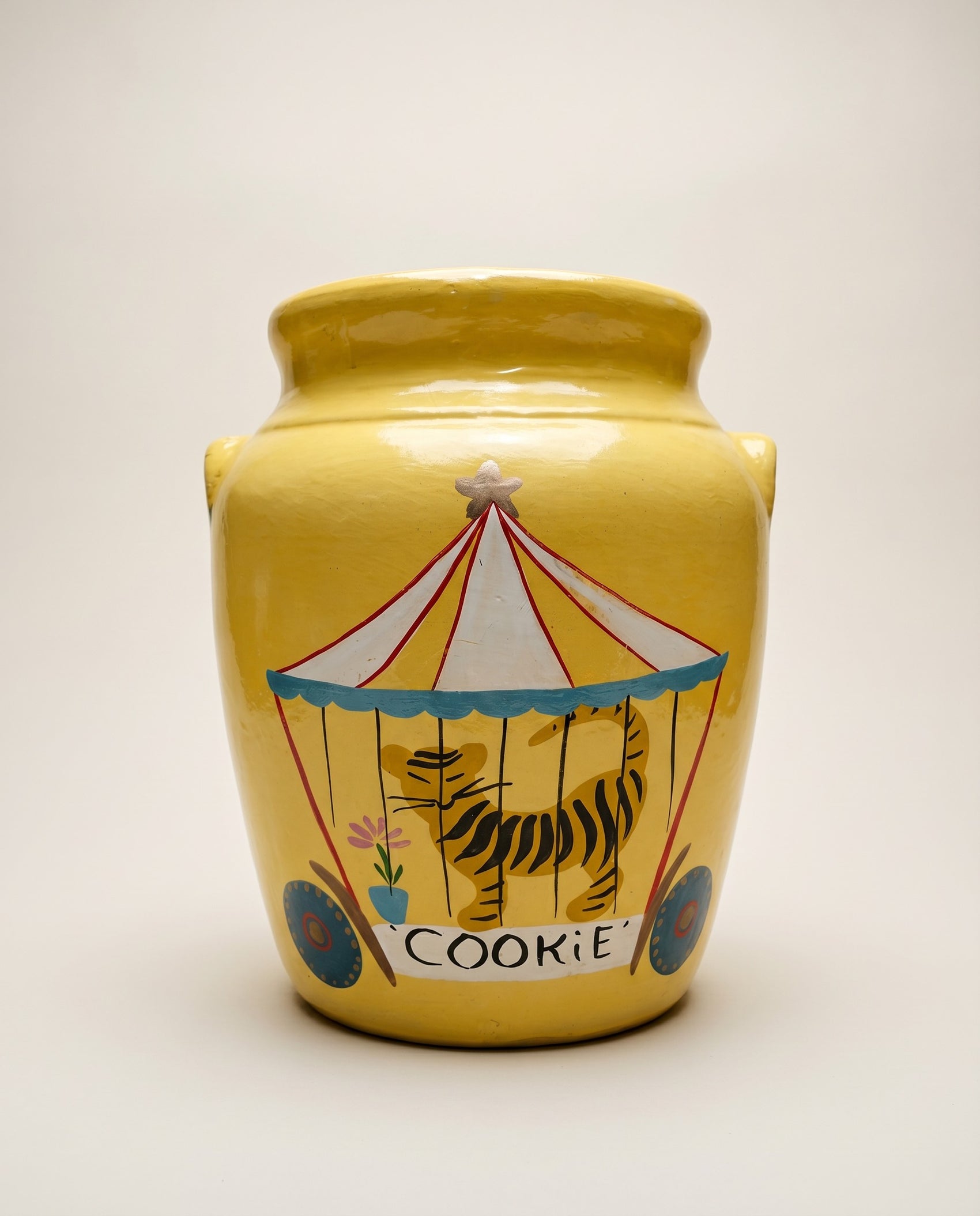 Vintage Circus Cookie Jar (Hand-Painted Yellow Stoneware)