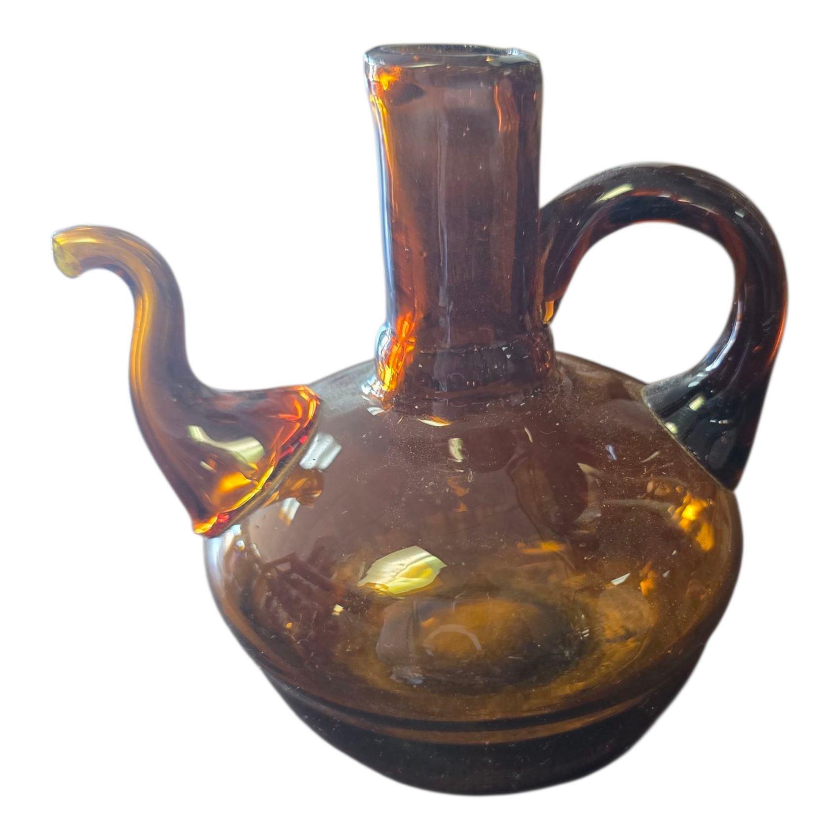 Vintage Amber Glass Cruet Oil & Vinegar Set (2)