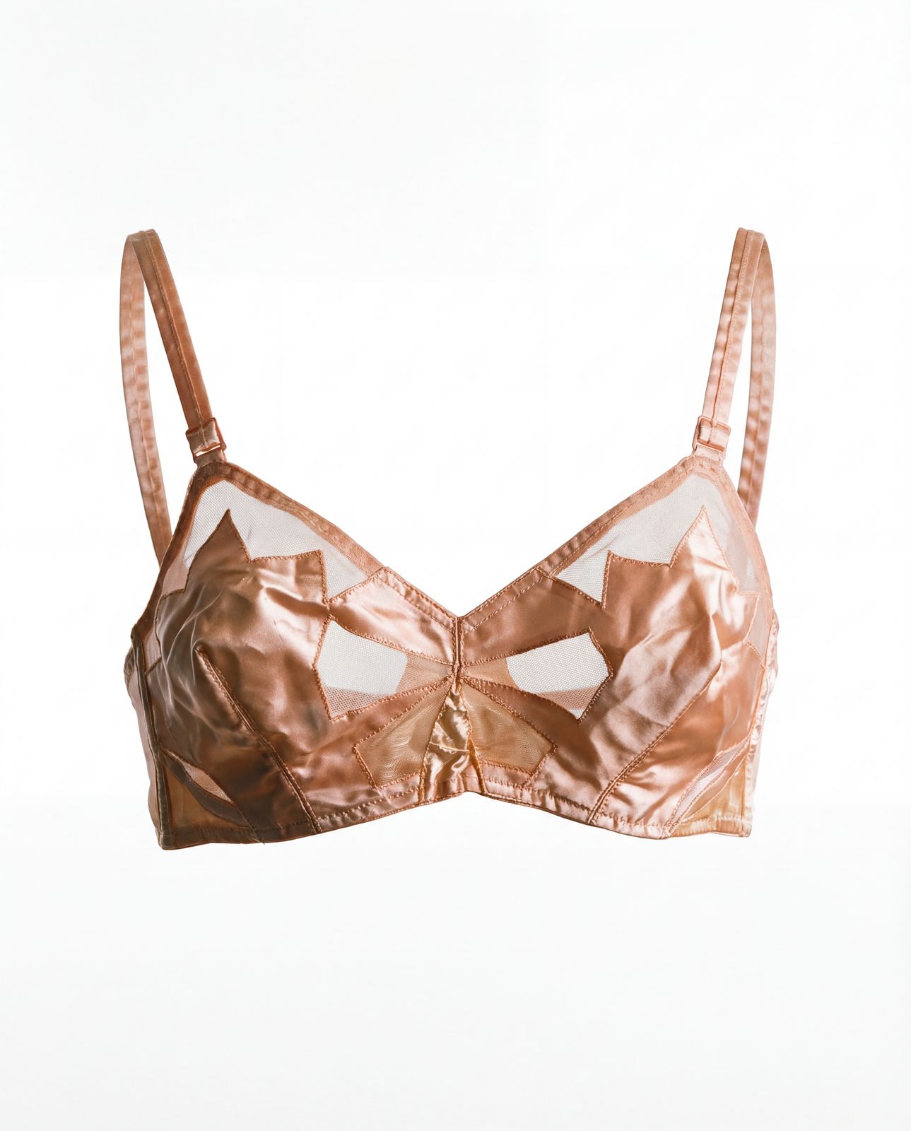 Vintage Blush Satin & Mesh Underwire Bra with Sheer Paneling