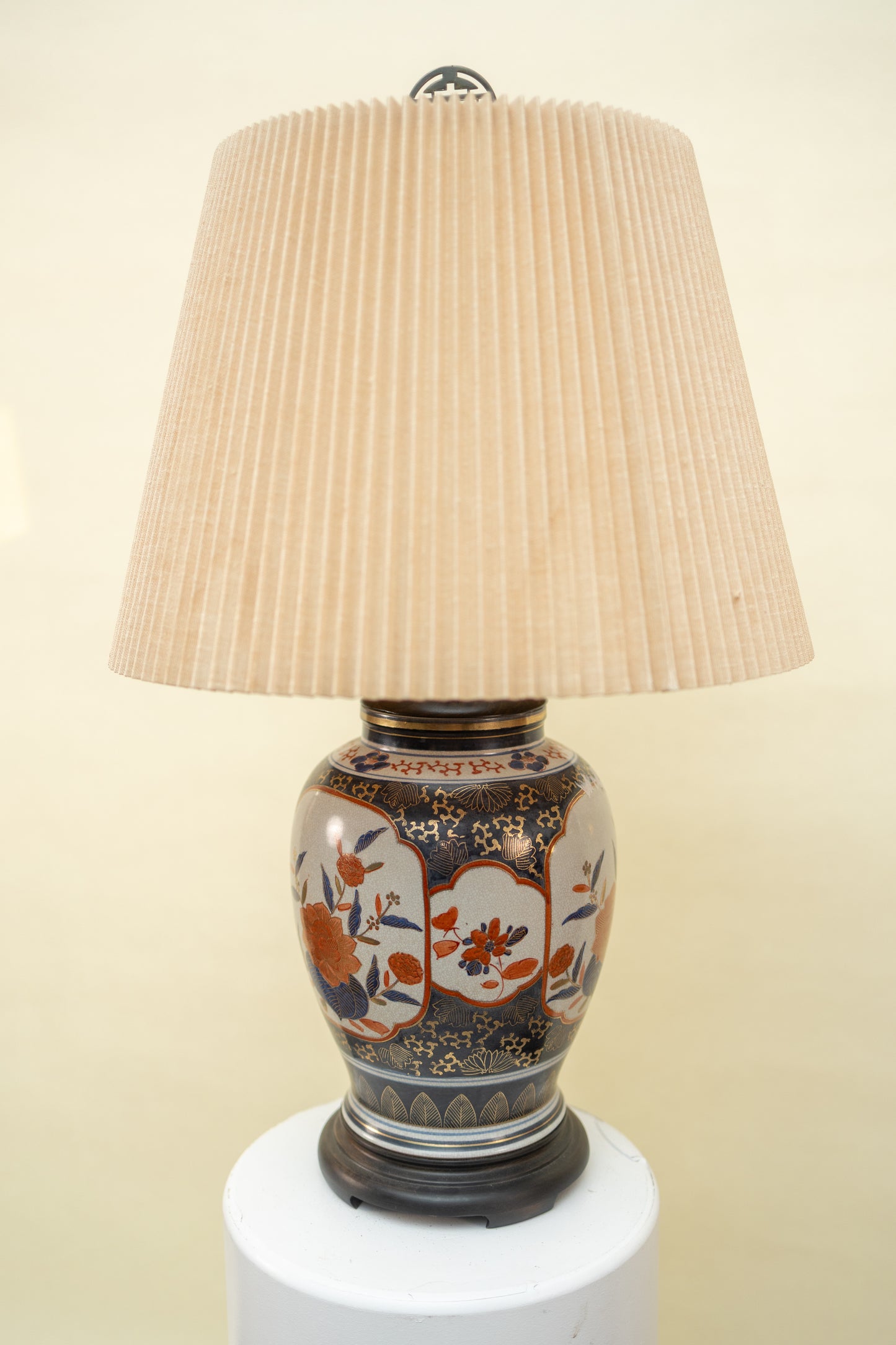 Vintage Imari-Style Porcelain Lamp — Navy, Rust & Gold Floral