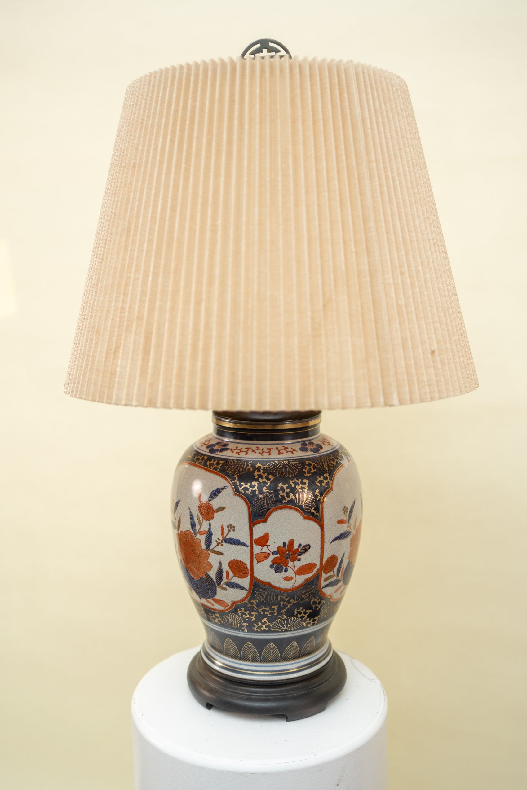 Vintage Imari-Style Porcelain Lamp — Navy, Rust & Gold Floral