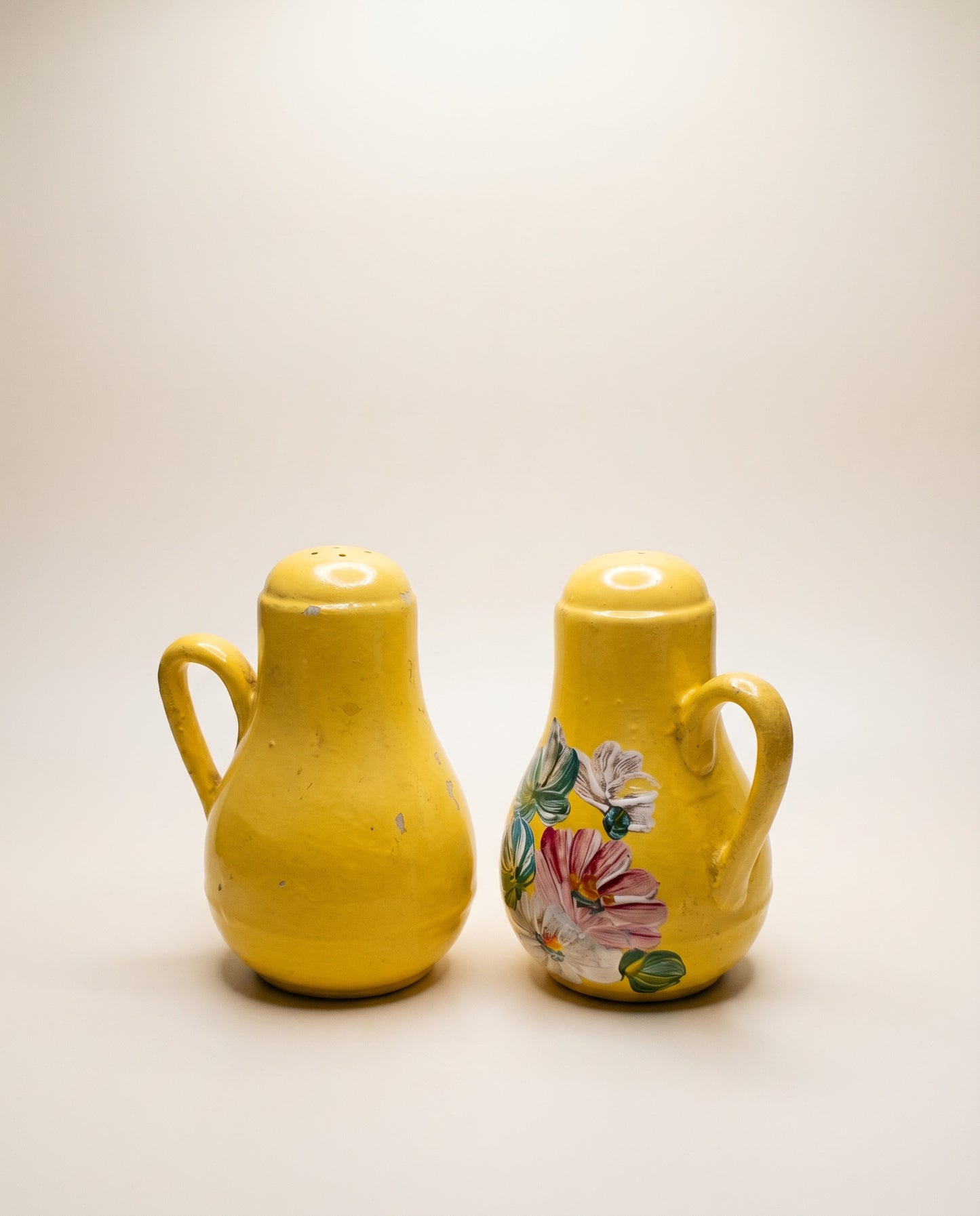 Vintage Hand-Painted Yellow Salt & Pepper Shakers (Floral Motif)