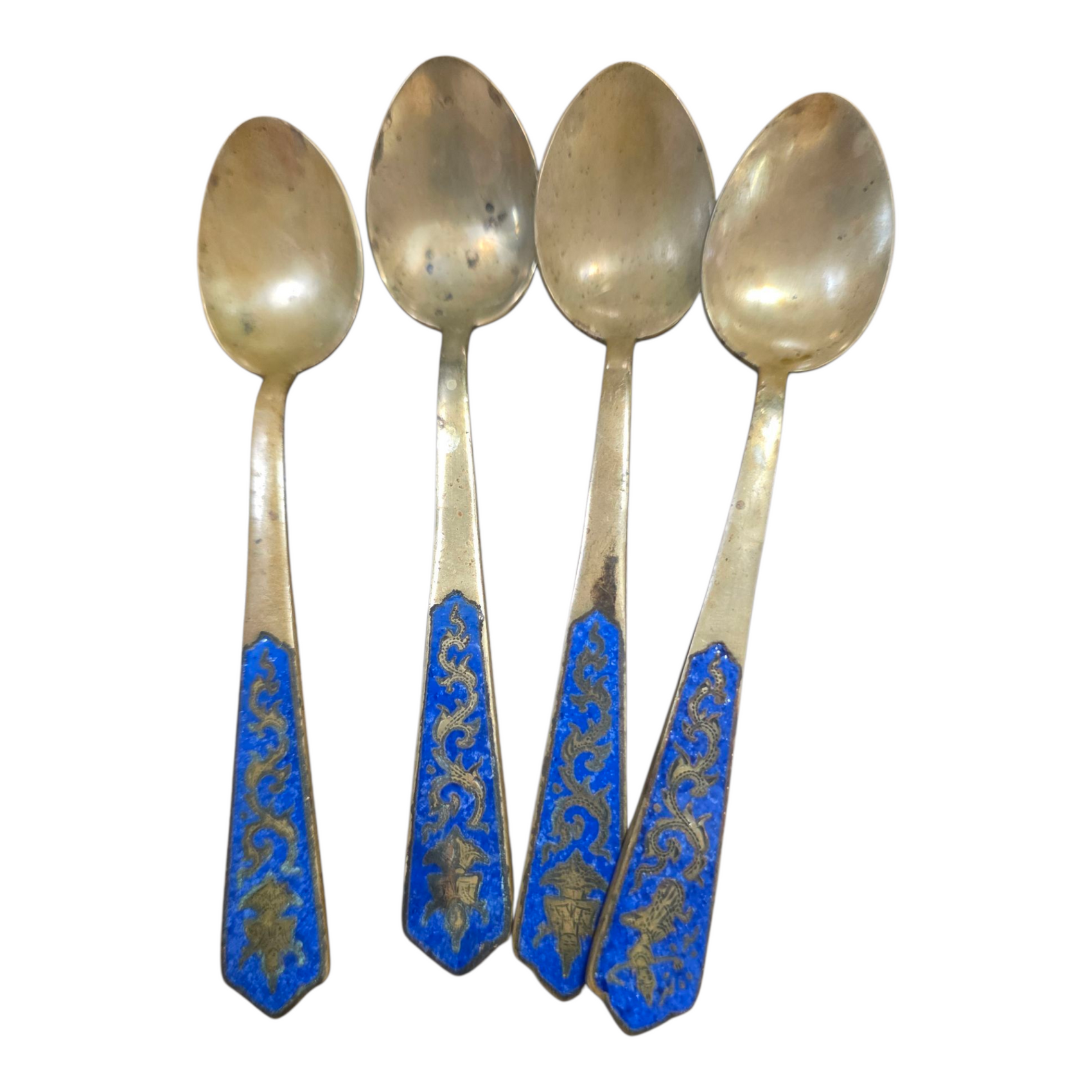 1854 Brass and Enamel Demitasse Spoons (4)