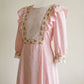 Vintage Pink Gingham Lace Trim Prairie Maxi Dress