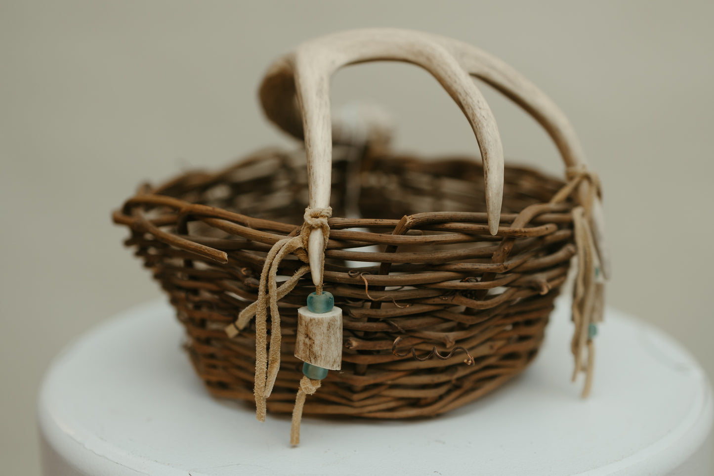 Handwoven Basket with Shed Antler Handle