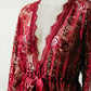 Vintage Red Lace Sheer Robe / Duster with Ribbon Tie