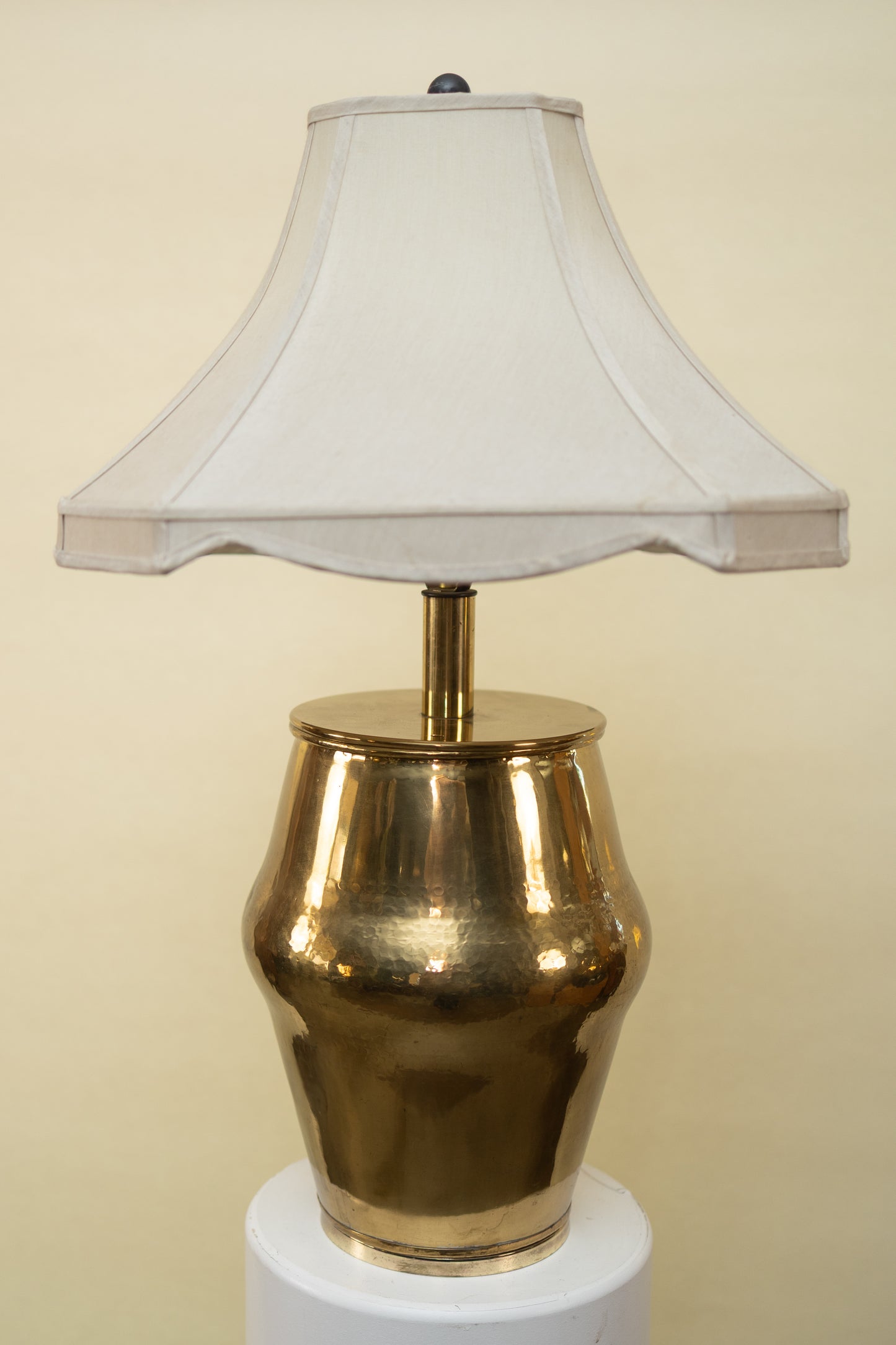 Vintage Hammered Brass Lamp w/ Pleated Linen Shade