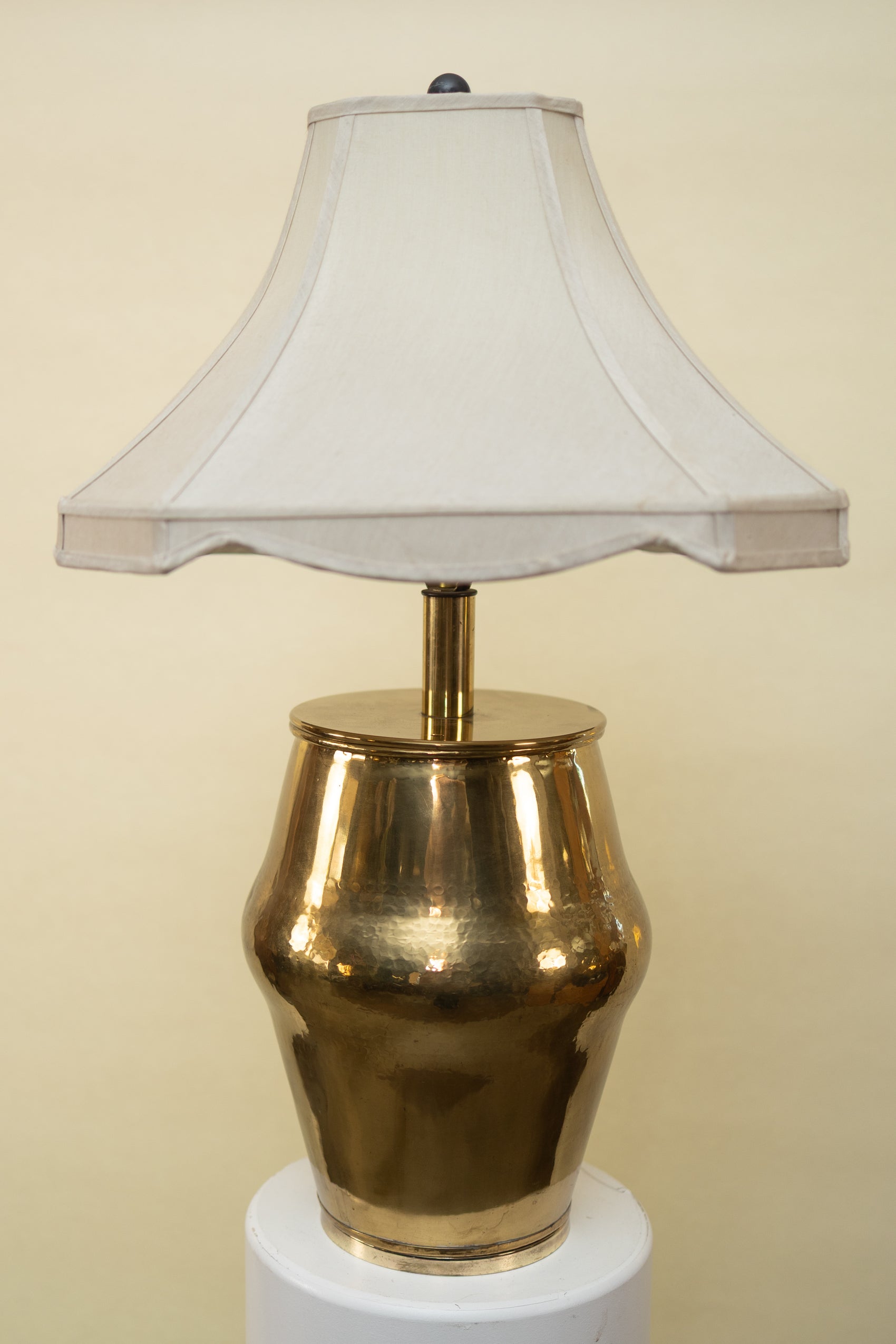 Vintage Hammered Brass Lamp w/ Pleated Linen Shade