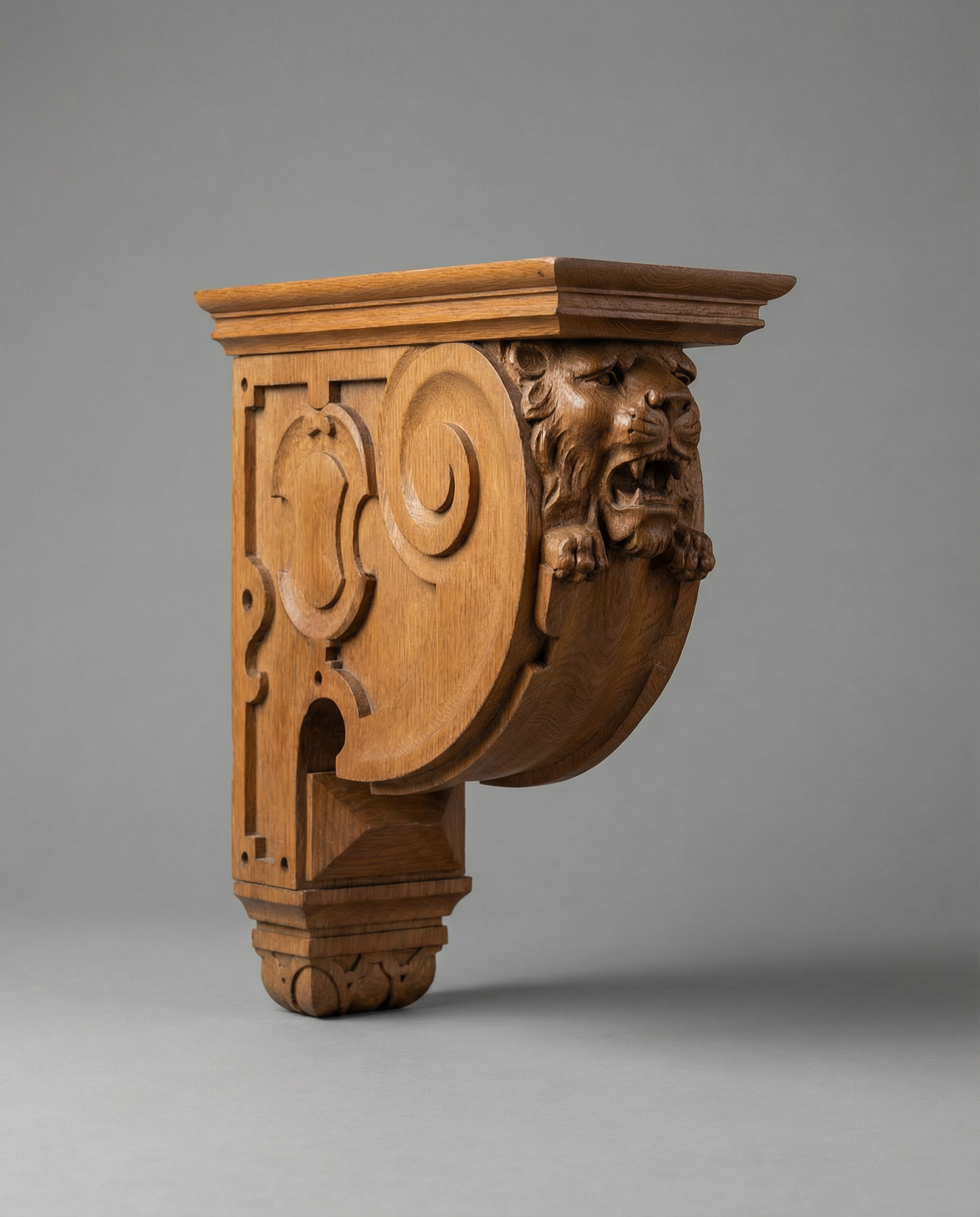 Pair of Antique Victorian Oak Lion Head Corbels (c. 1885–1910)