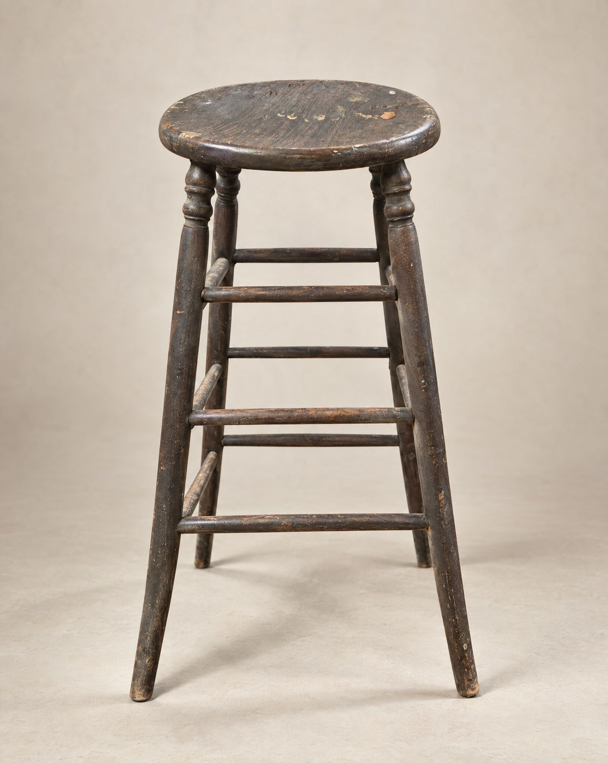 Primitive Turned Wood Tall Stool with Maker’s Mark