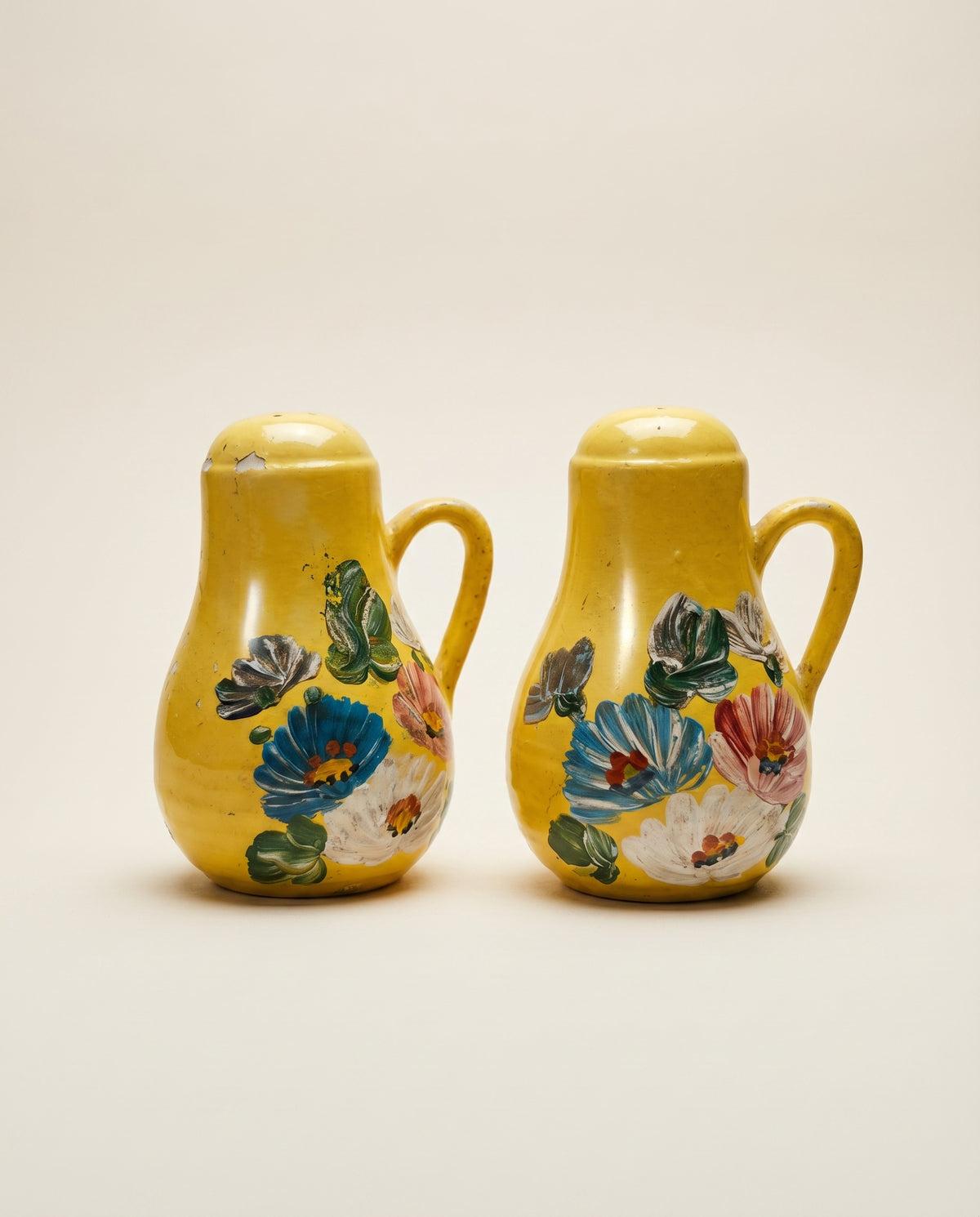 Vintage Hand-Painted Yellow Salt & Pepper Shakers (Floral Motif)