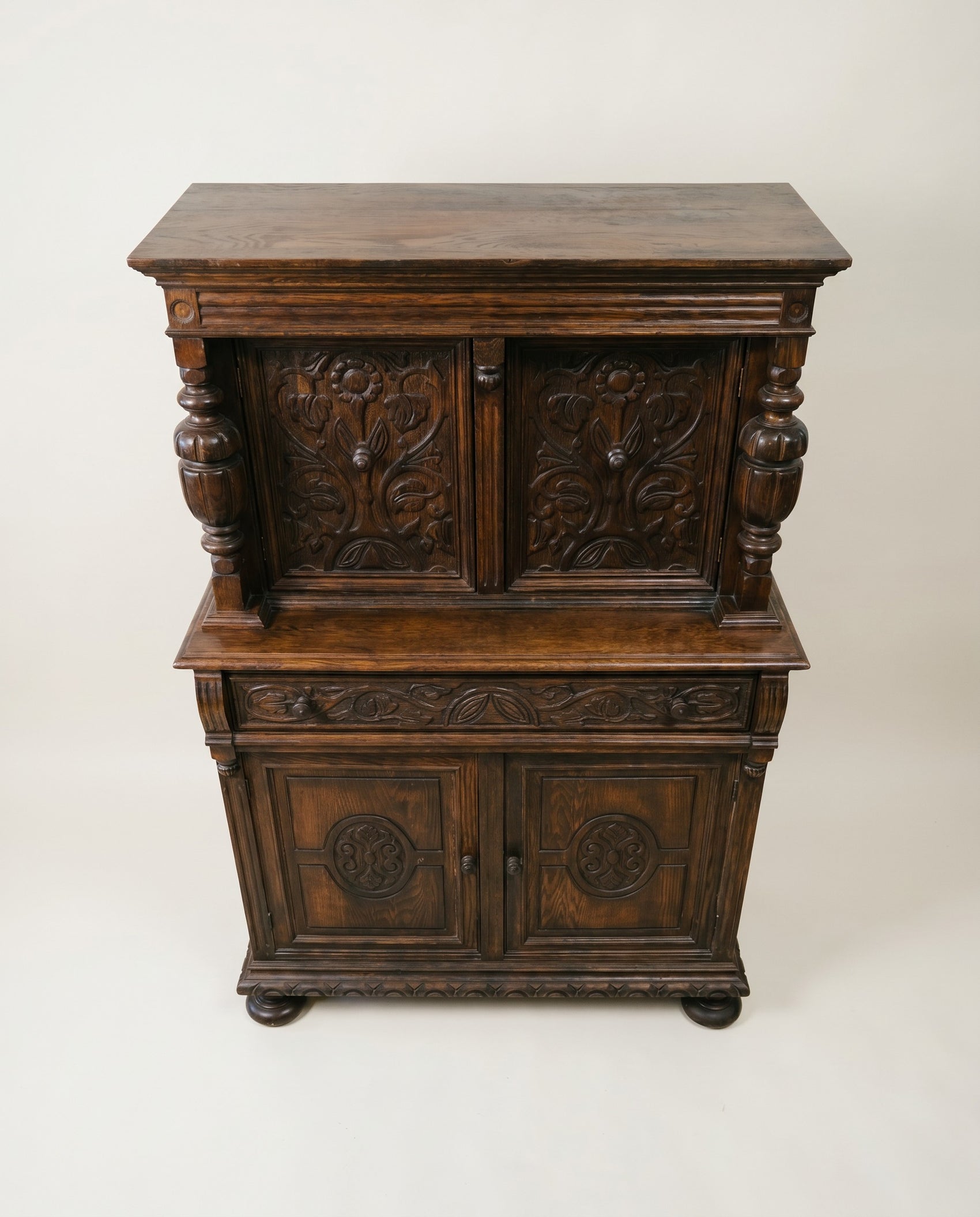 Carved Oak Jacobean Revival Cabinet
