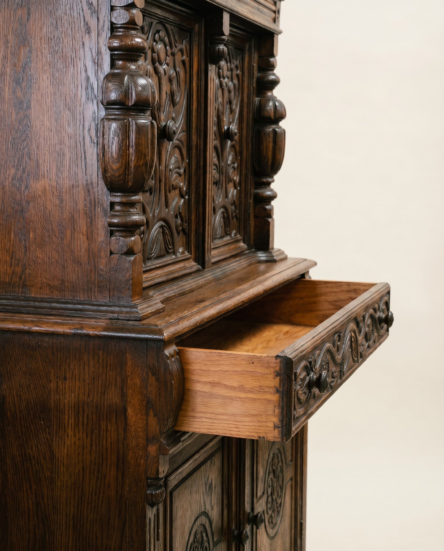 Carved Oak Jacobean Revival Cabinet