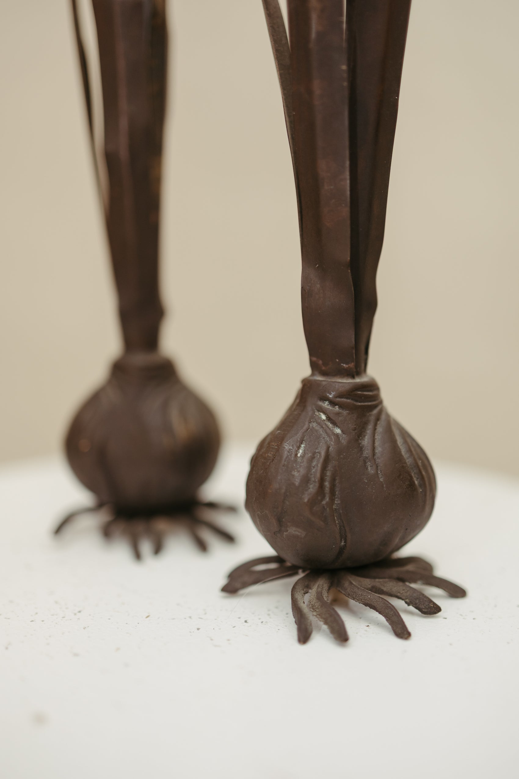 Vintage Iron Bulb Sculptures – Set of Two