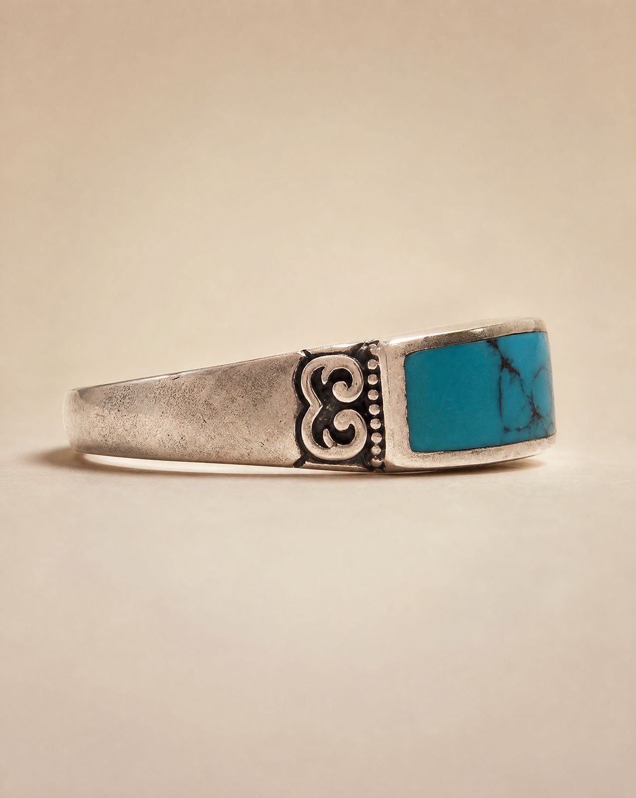 Vintage Sterling Silver Rectangular Turquoise Ring – Size 11.5