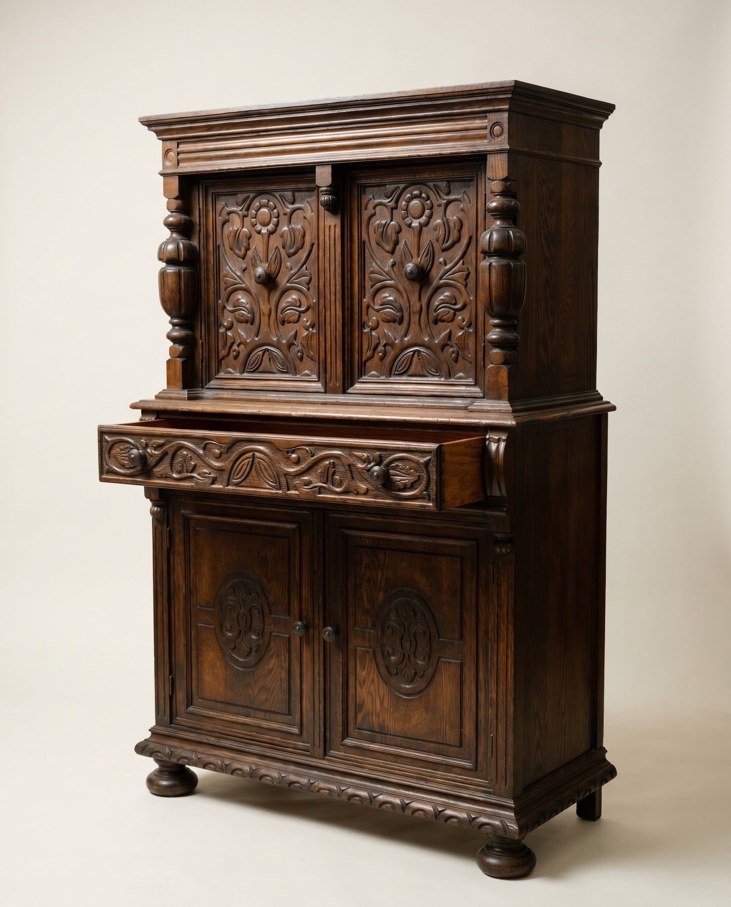Carved Oak Jacobean Revival Cabinet