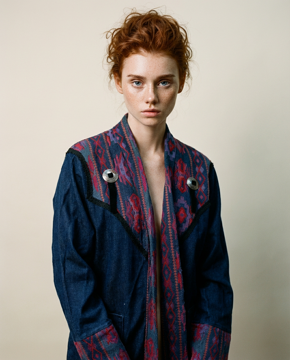 Denim Southwestern Cardigan Jacket – Size Medium