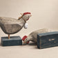 Pair of Rustic Wooden Hen Figures with Hanging Egg