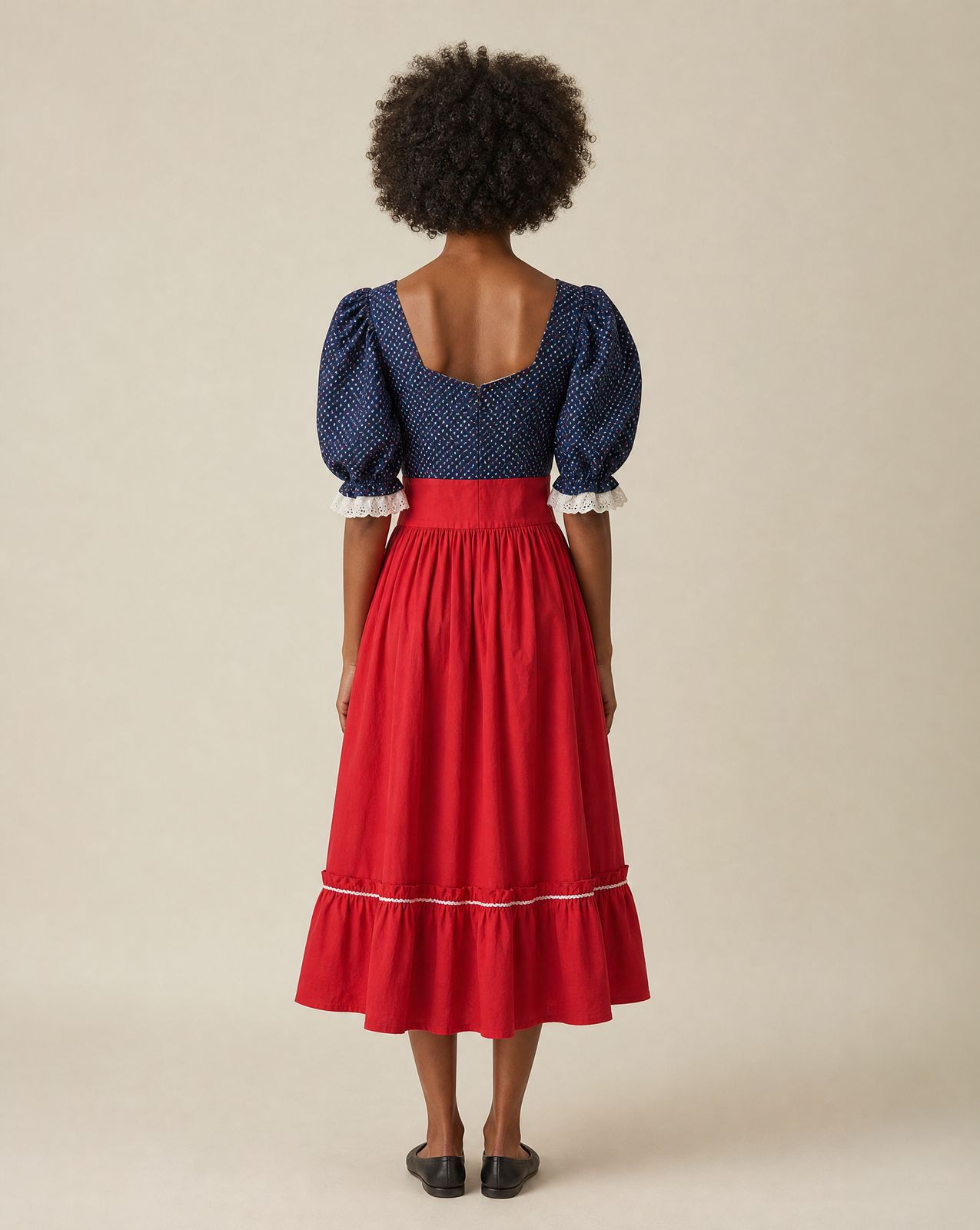 Vintage Milkmaid Lace-Up Midi Dress – Size XS/S