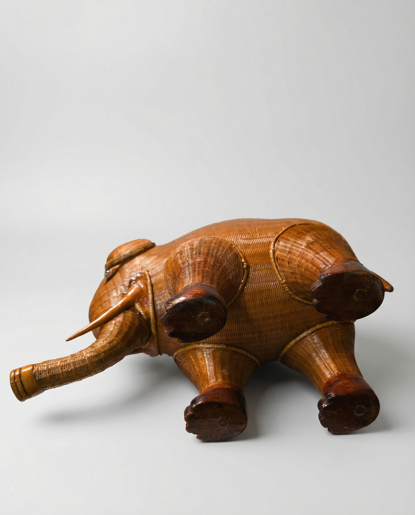 Vintage Woven Rattan Elephant Storage Box