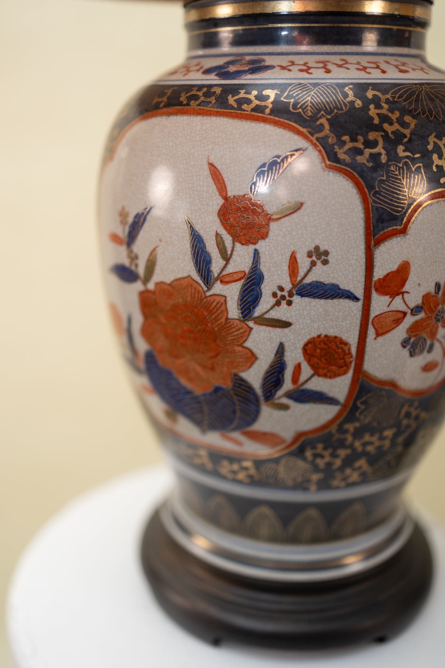 Vintage Imari-Style Porcelain Lamp — Navy, Rust & Gold Floral