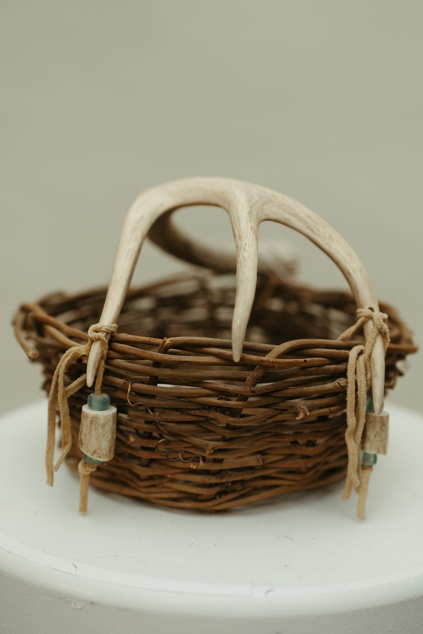 Handwoven Basket with Shed Antler Handle