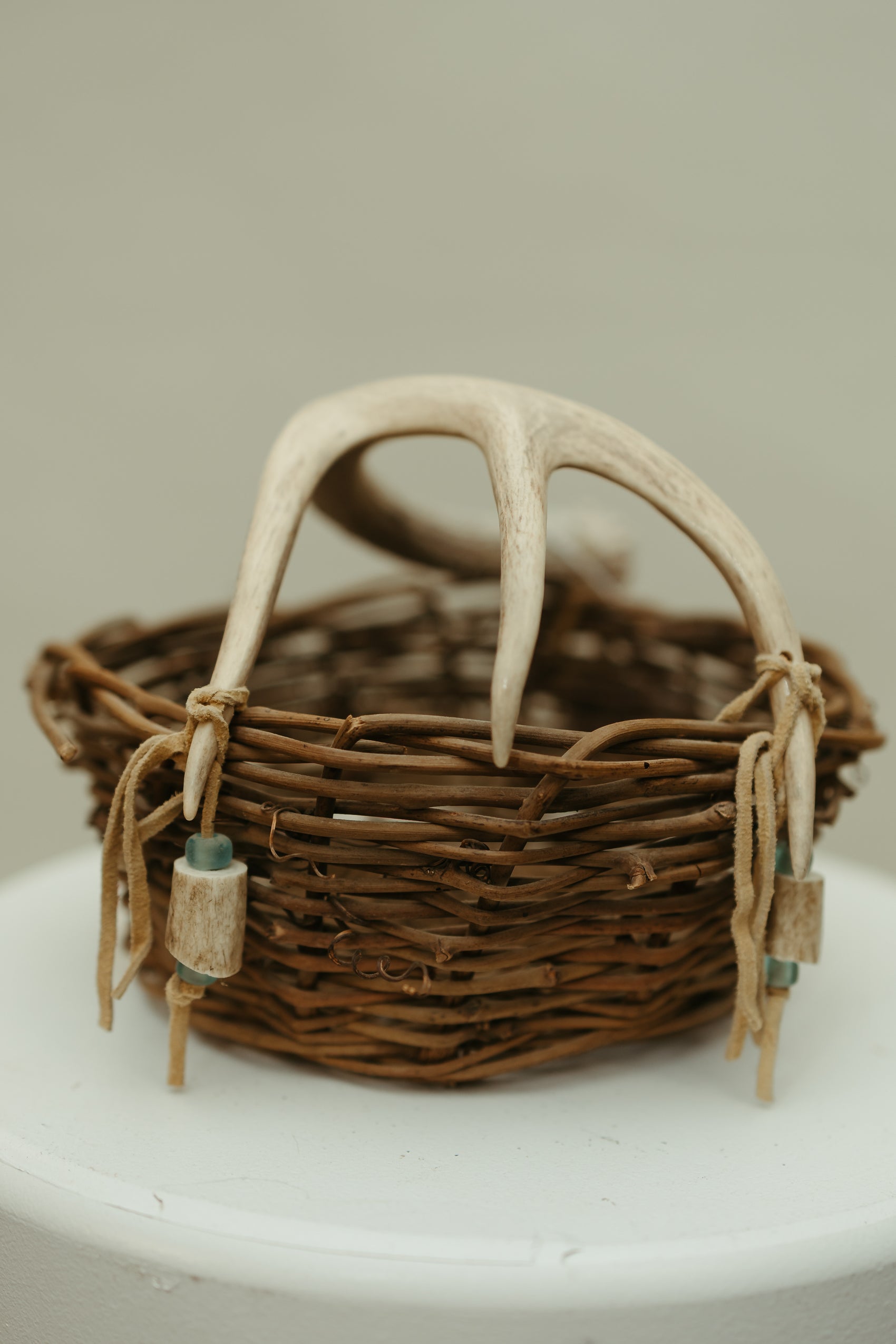 Handwoven Basket with Shed Antler Handle