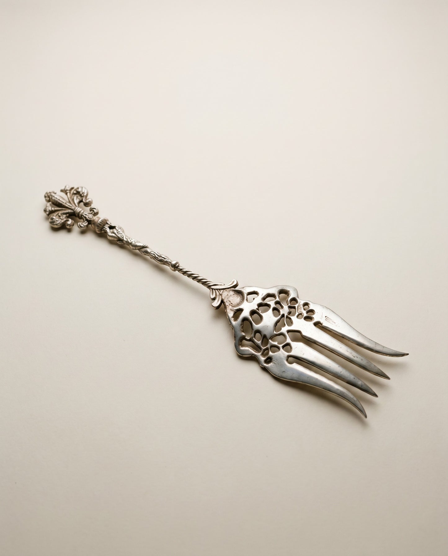 Vintage Ornate Pierced Serving Spoon & Fork Set – Cherub Handle – Baroque Style