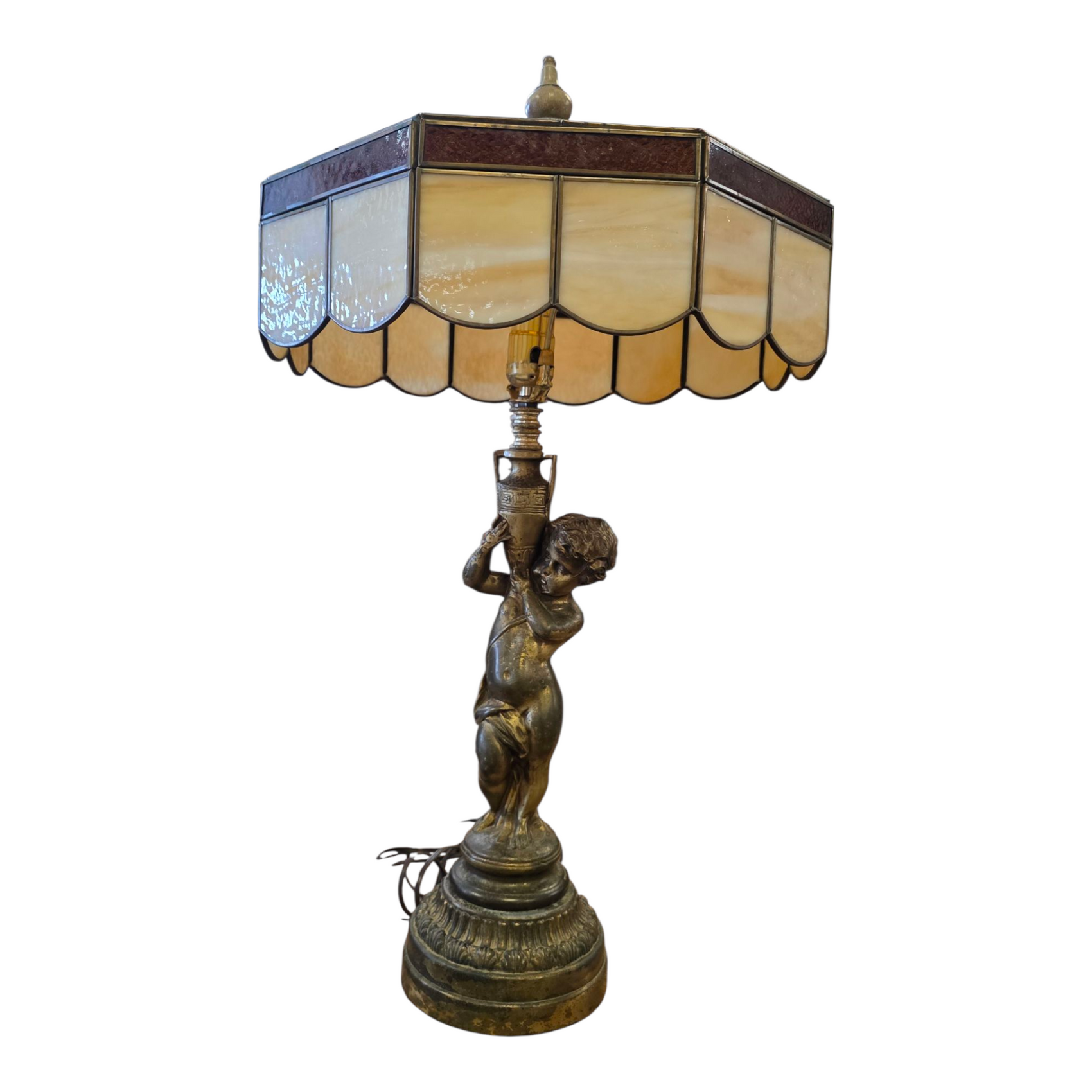 Tiffany-Style Table Lamp w/ Cherub Base
