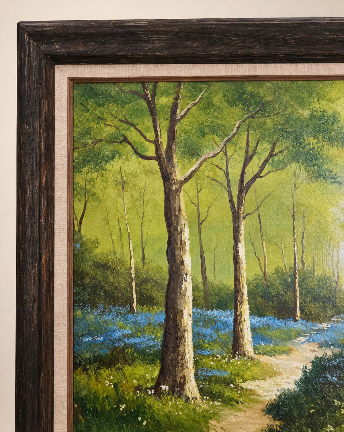 Large Original Woodland Landscape Oil Painting on Canvas, Signed Carter – 43.5" W × 31" H