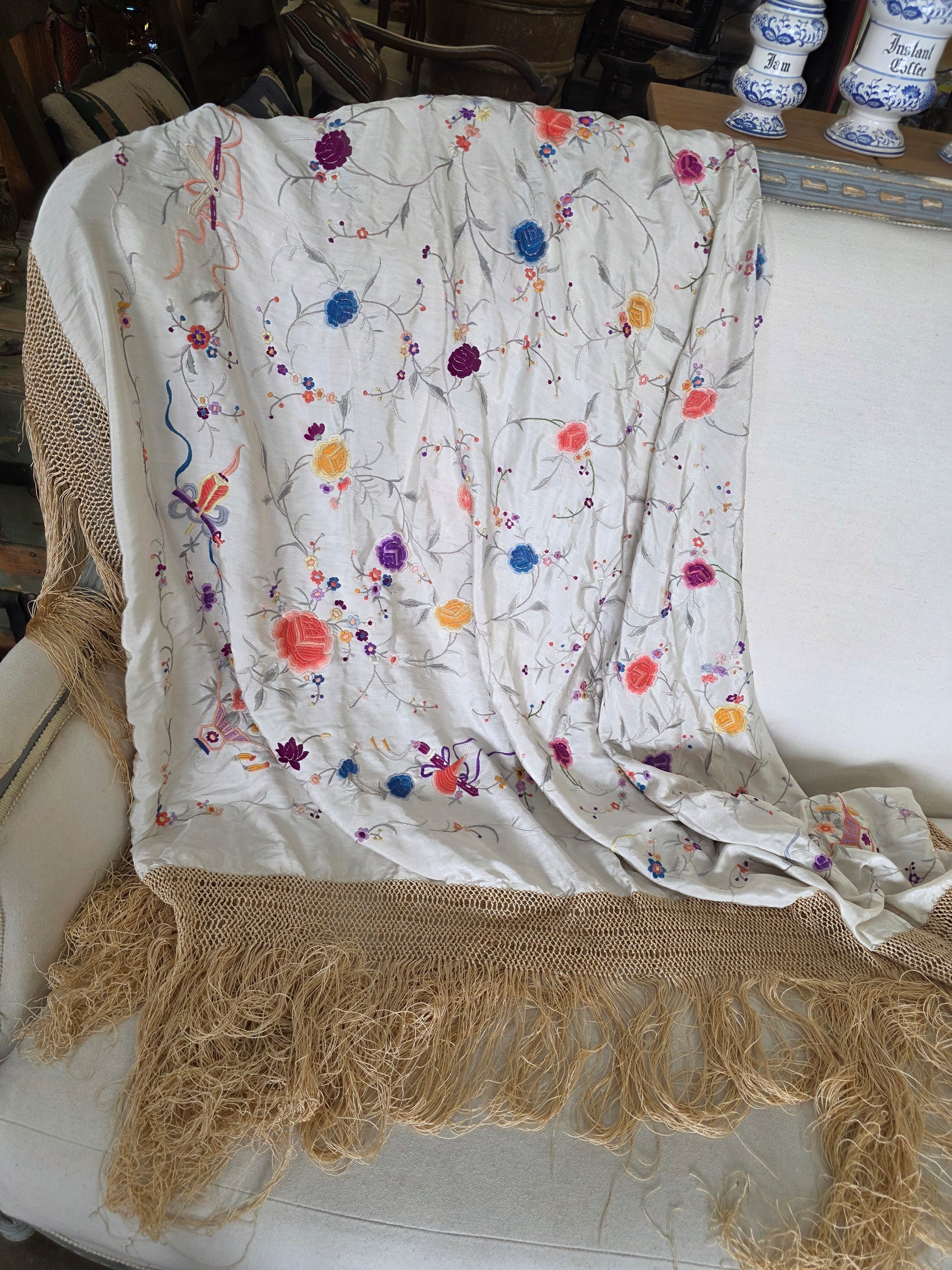 Silk Embroidered Piano Shawl