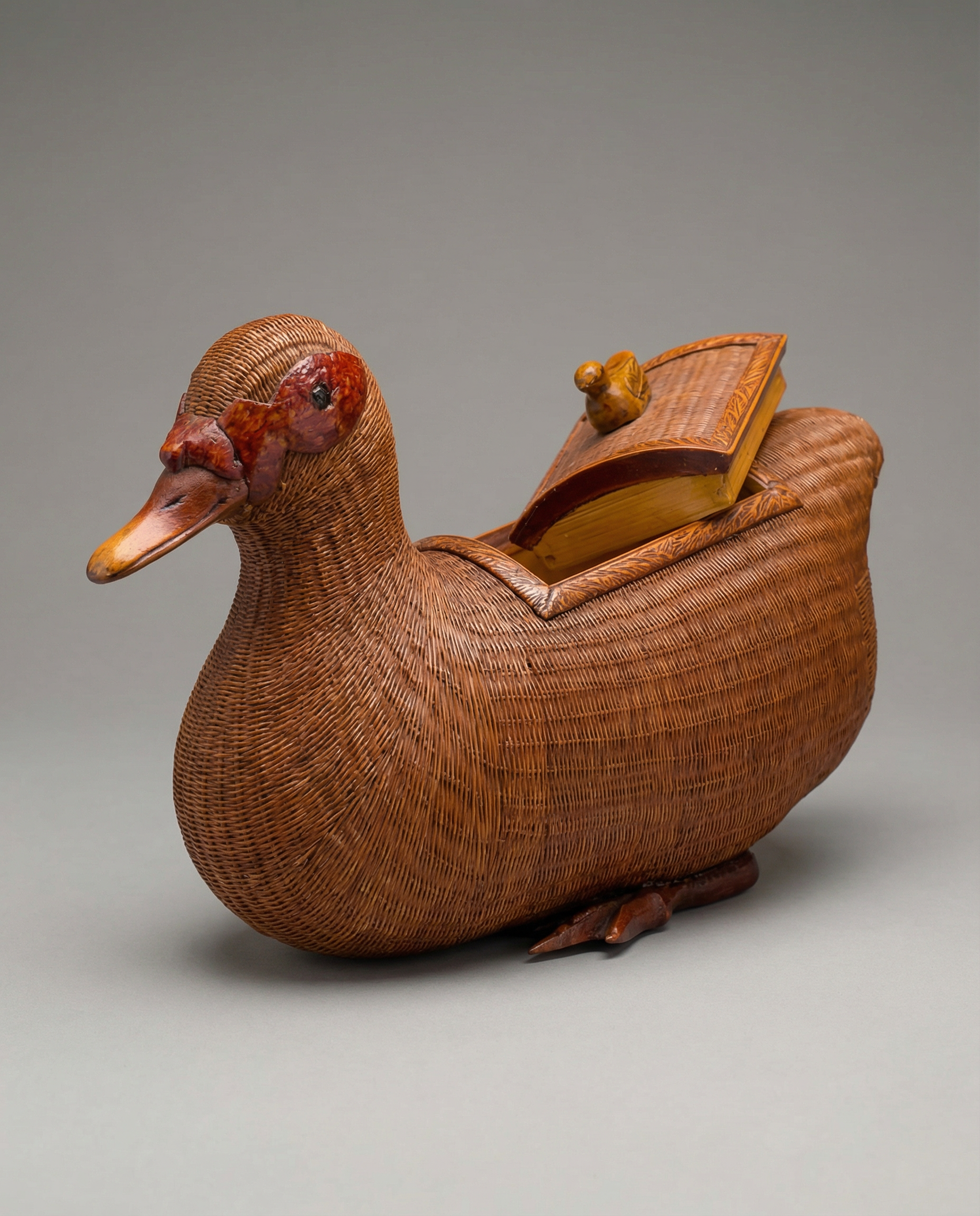 Vintage Woven Wicker Duck Storage Box