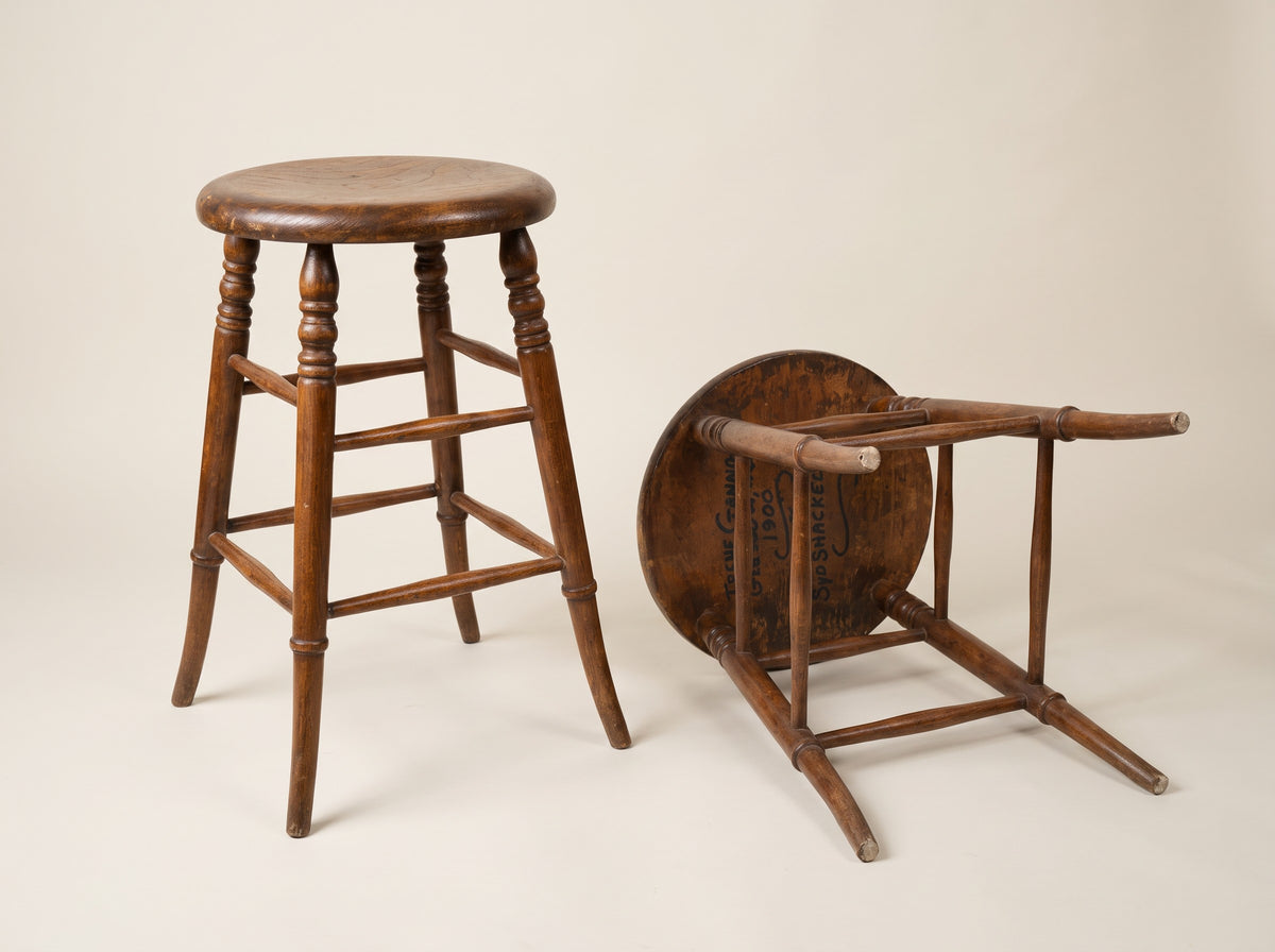 Pair of Antique Turned Wood Shaker-Style Stools
