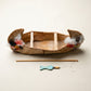 Vintage Handcrafted Birch Bark Canoe with Paddle & Fisherman Figure