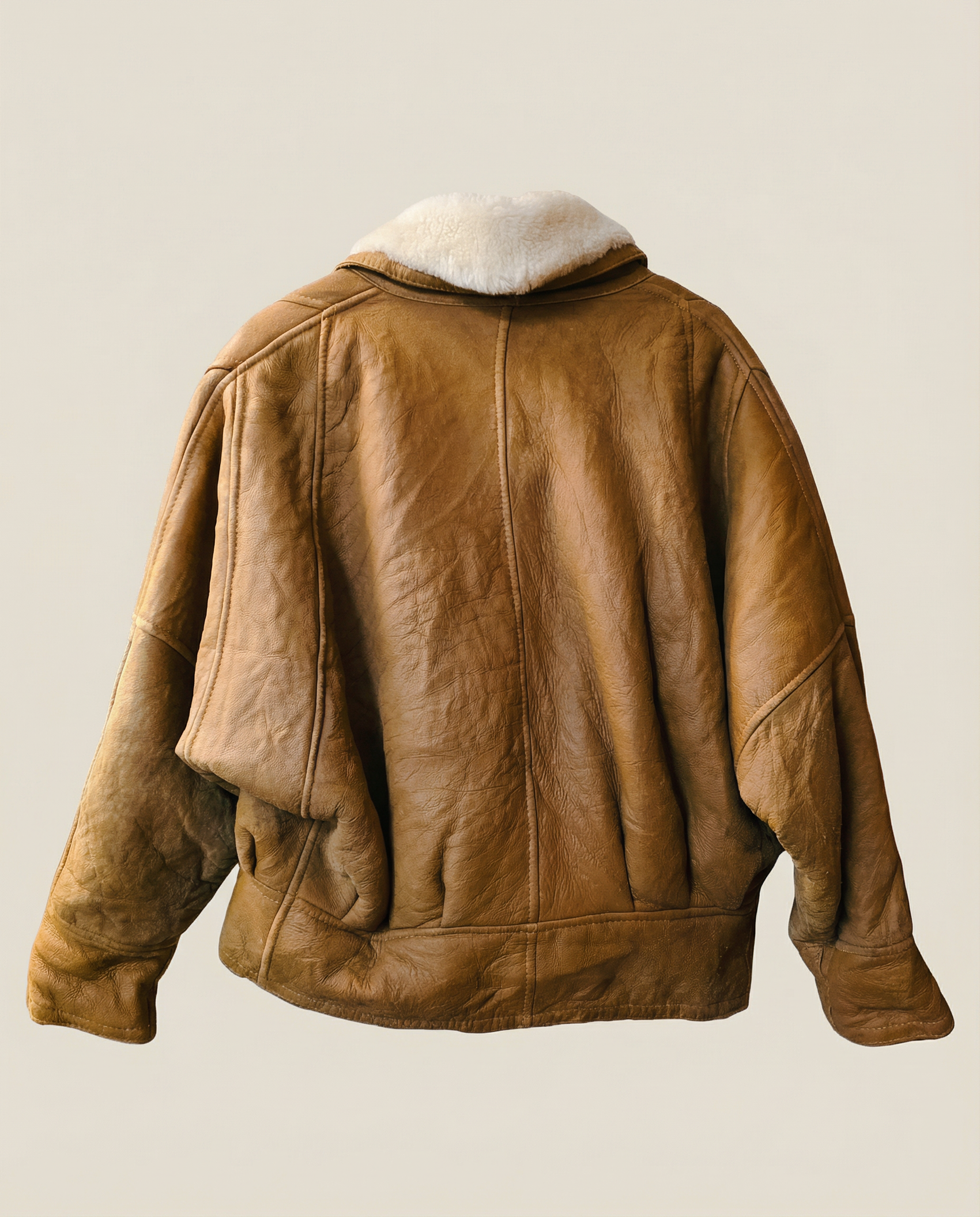 Vintage Brown Shearling Leather Jacket with Cream Wool Lining – Size M