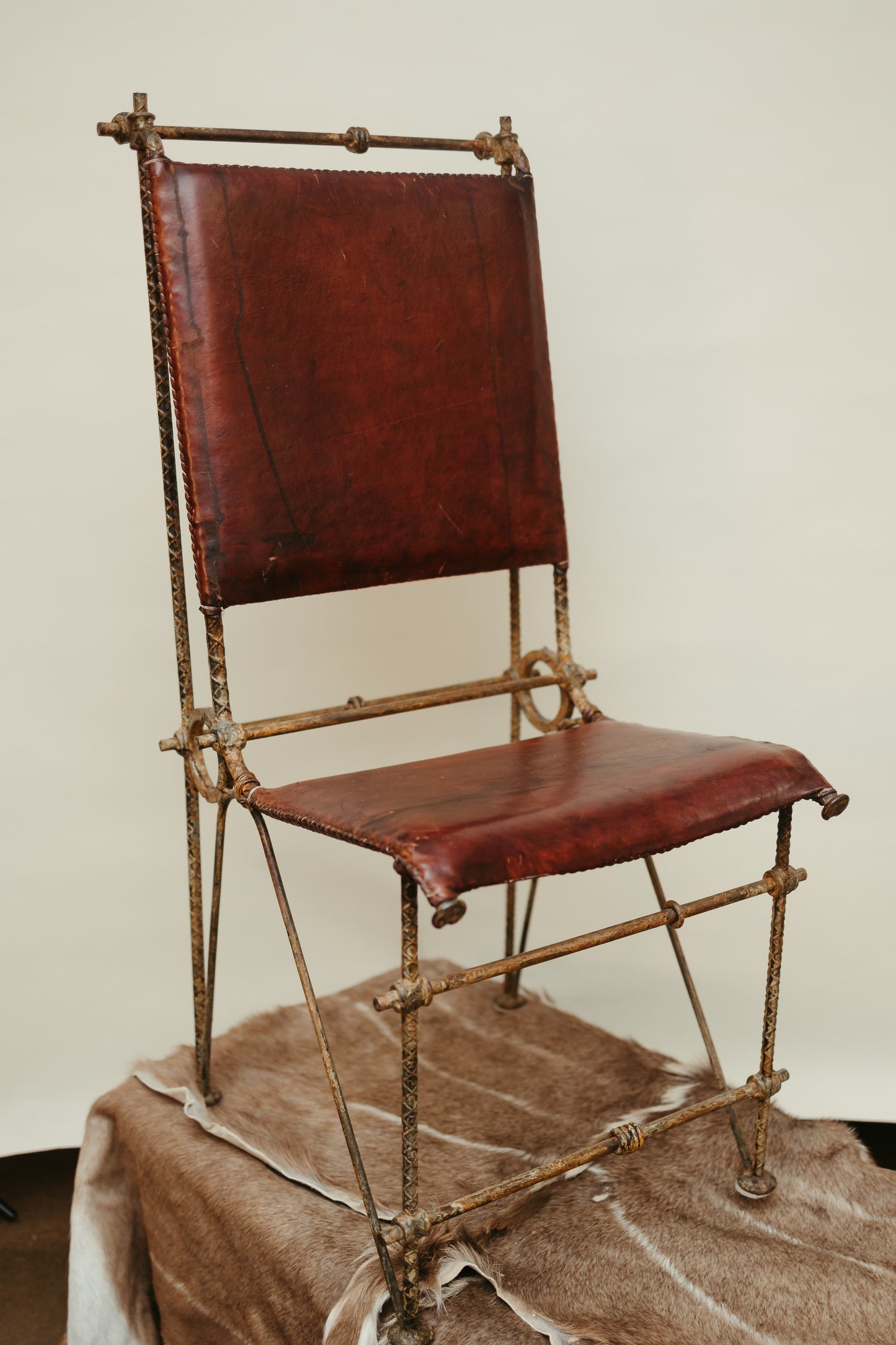 Vintage Iron & Leather Campaign-Style Chair