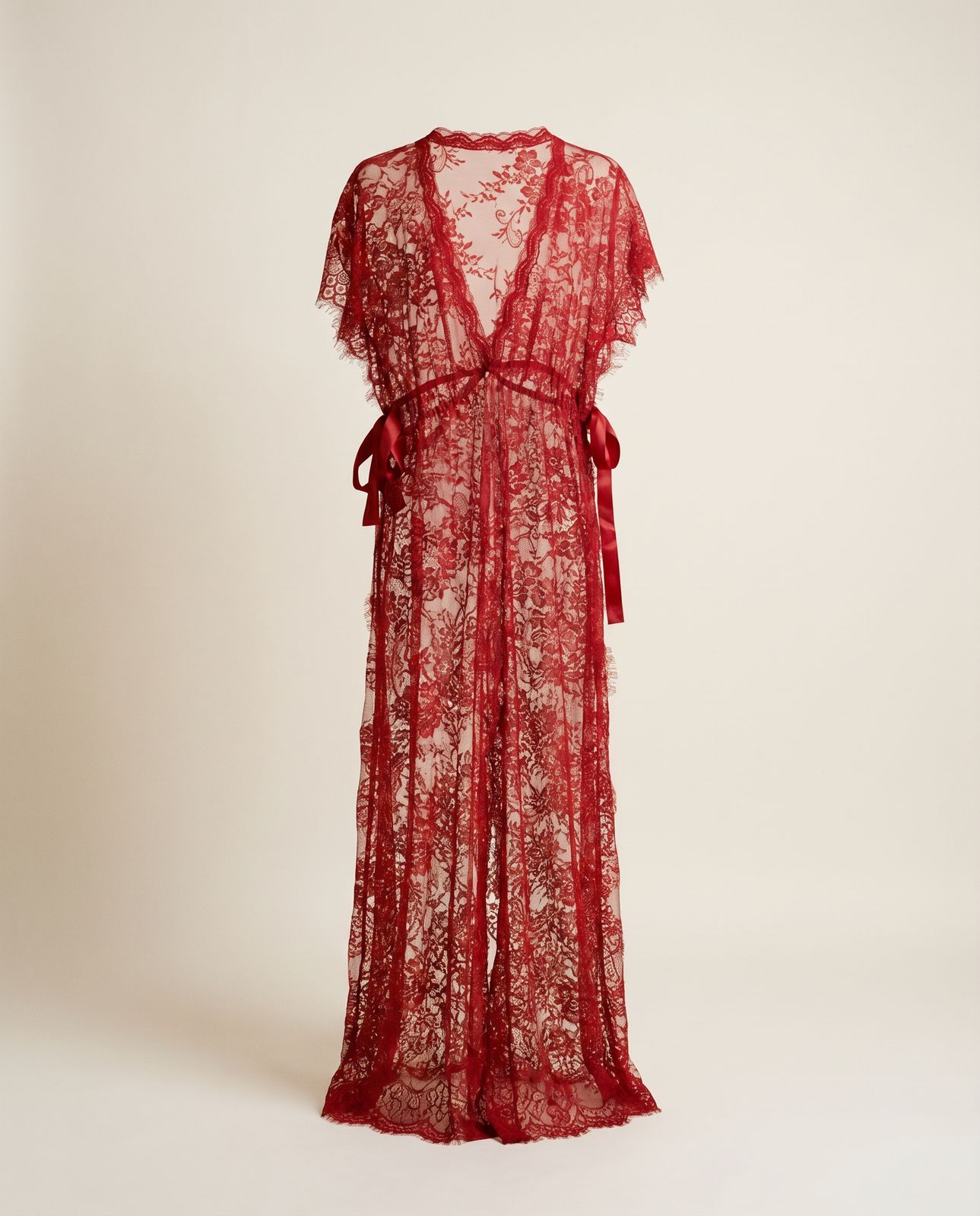 Vintage Red Lace Sheer Robe / Duster with Ribbon Tie