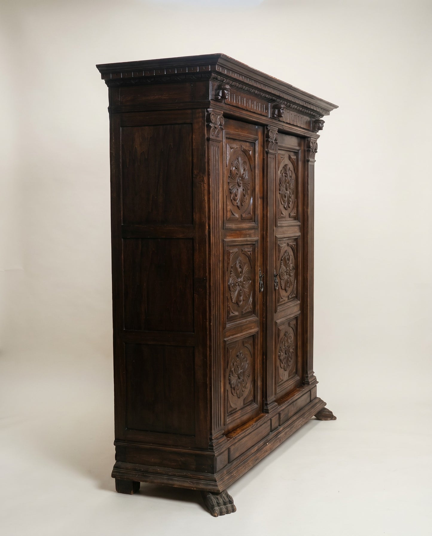 French Renaissance Revival Carved Walnut Armoire Cabinet